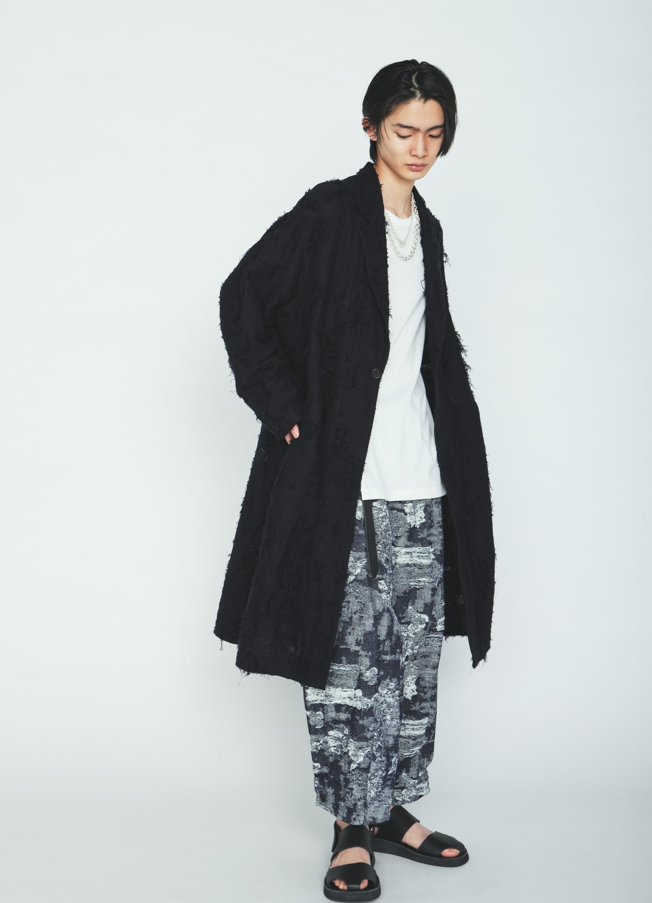 COTTON BOTANICAL SHEER JACQUARD ONE-BUTTON LONG COAT