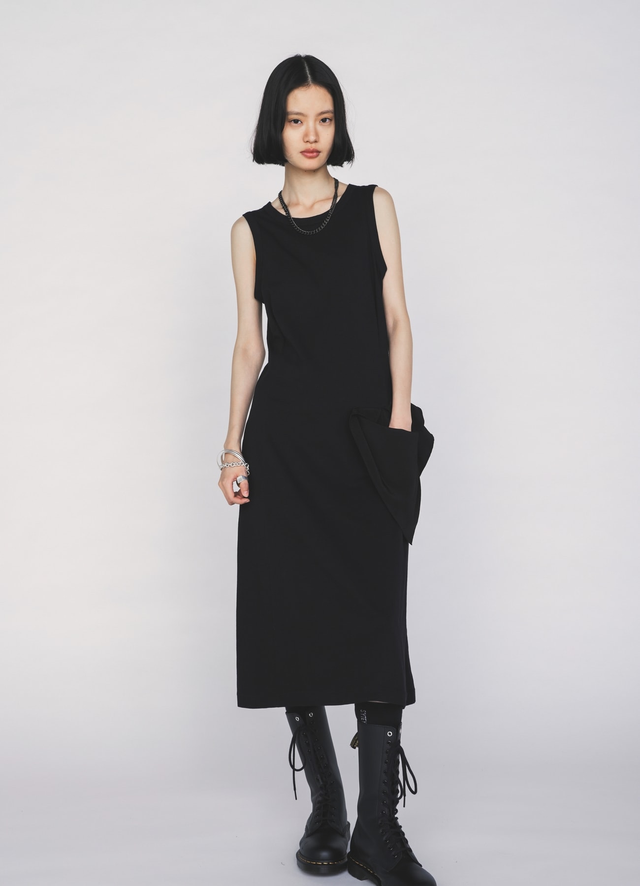 30/COTTON JERSEY DRAPE POCKET DRESS