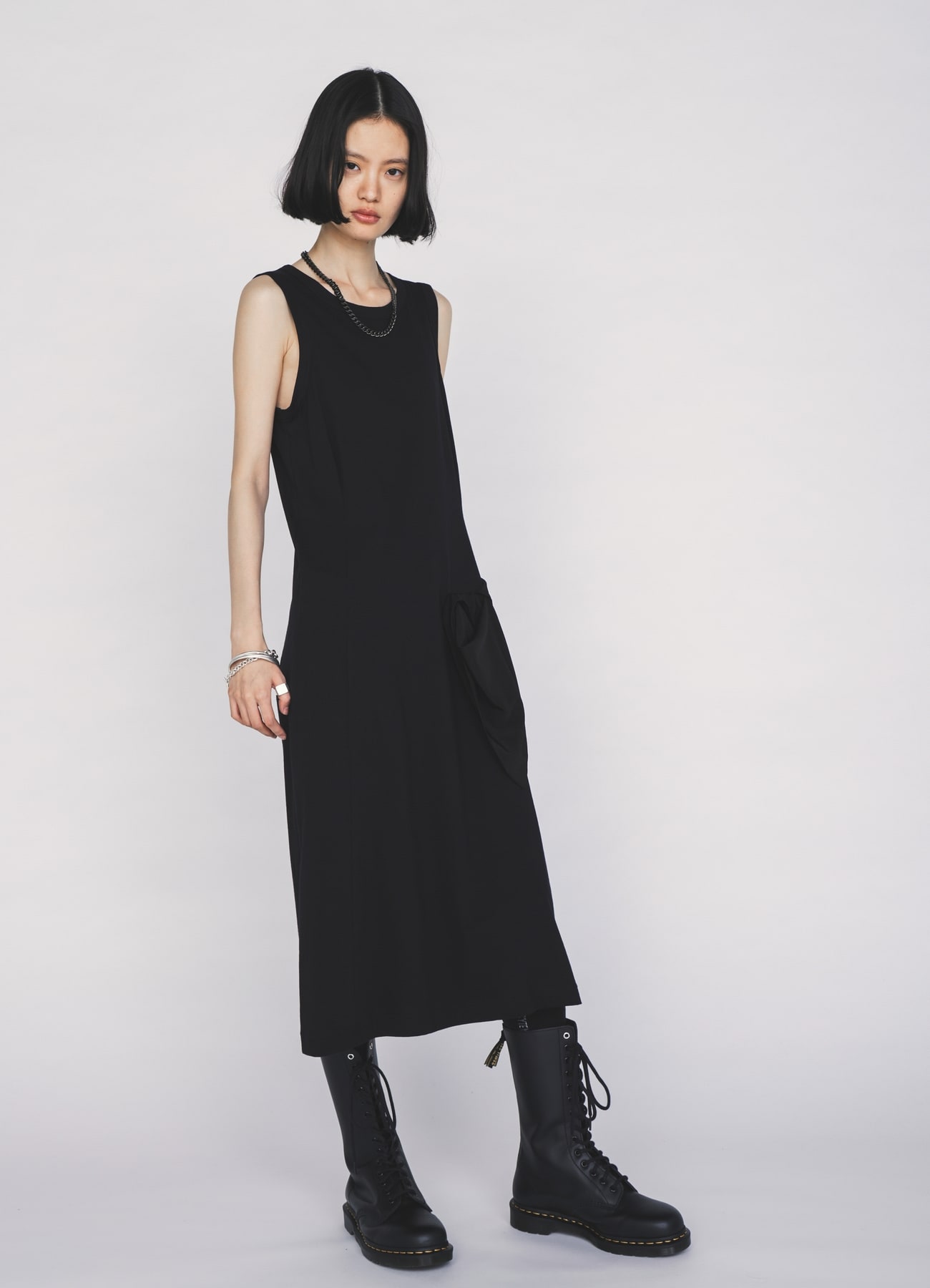 30/COTTON JERSEY DRAPE POCKET DRESS