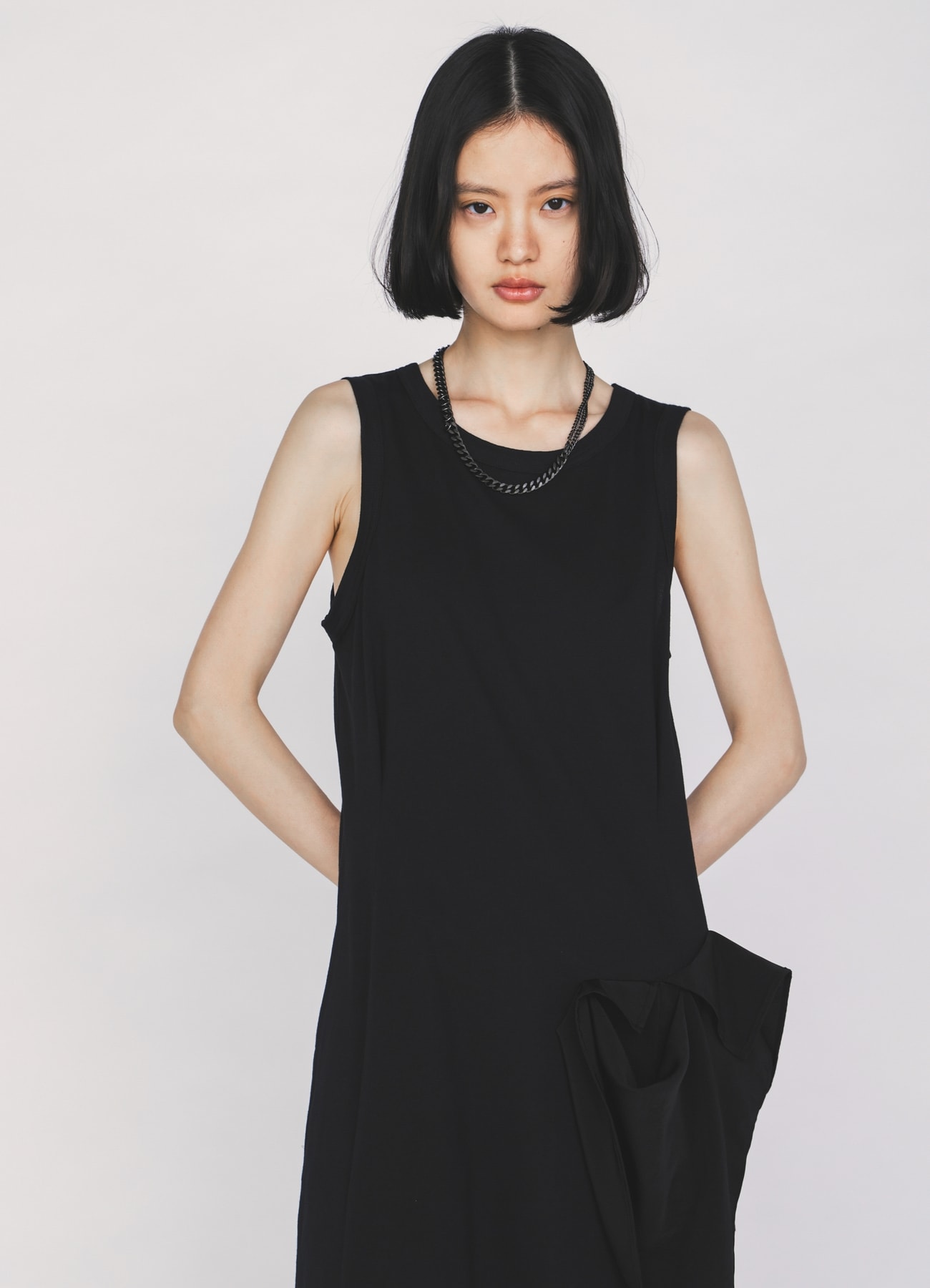 30/COTTON JERSEY DRAPE POCKET DRESS