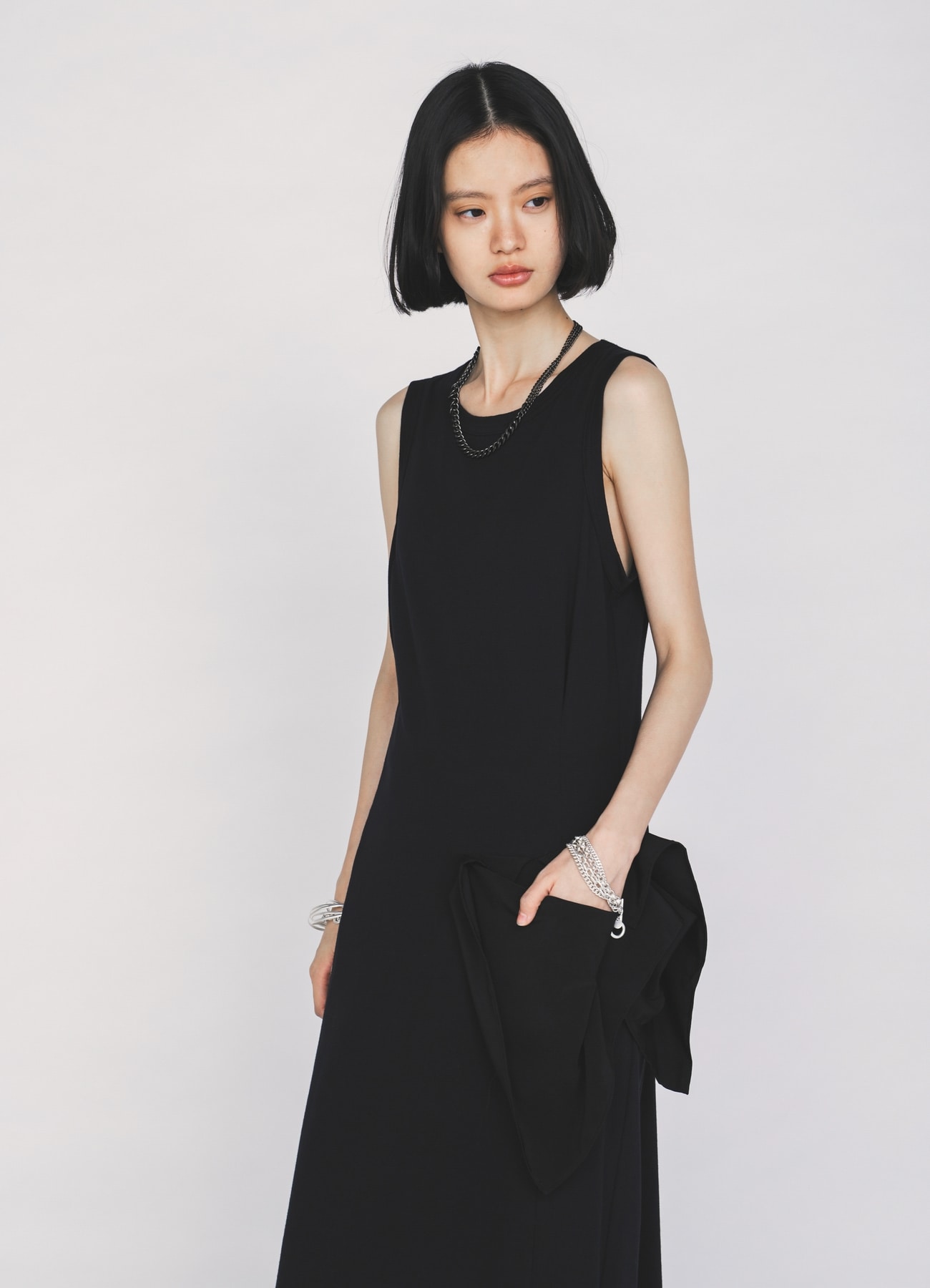 30/COTTON JERSEY DRAPE POCKET DRESS