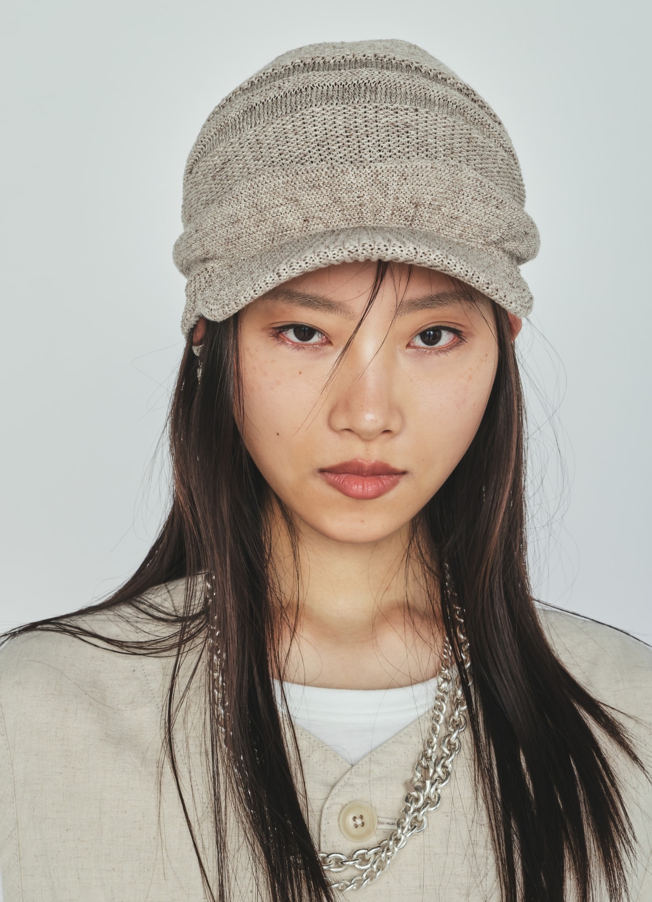 ACRYLIC FLAX KNIT CASQUETTE