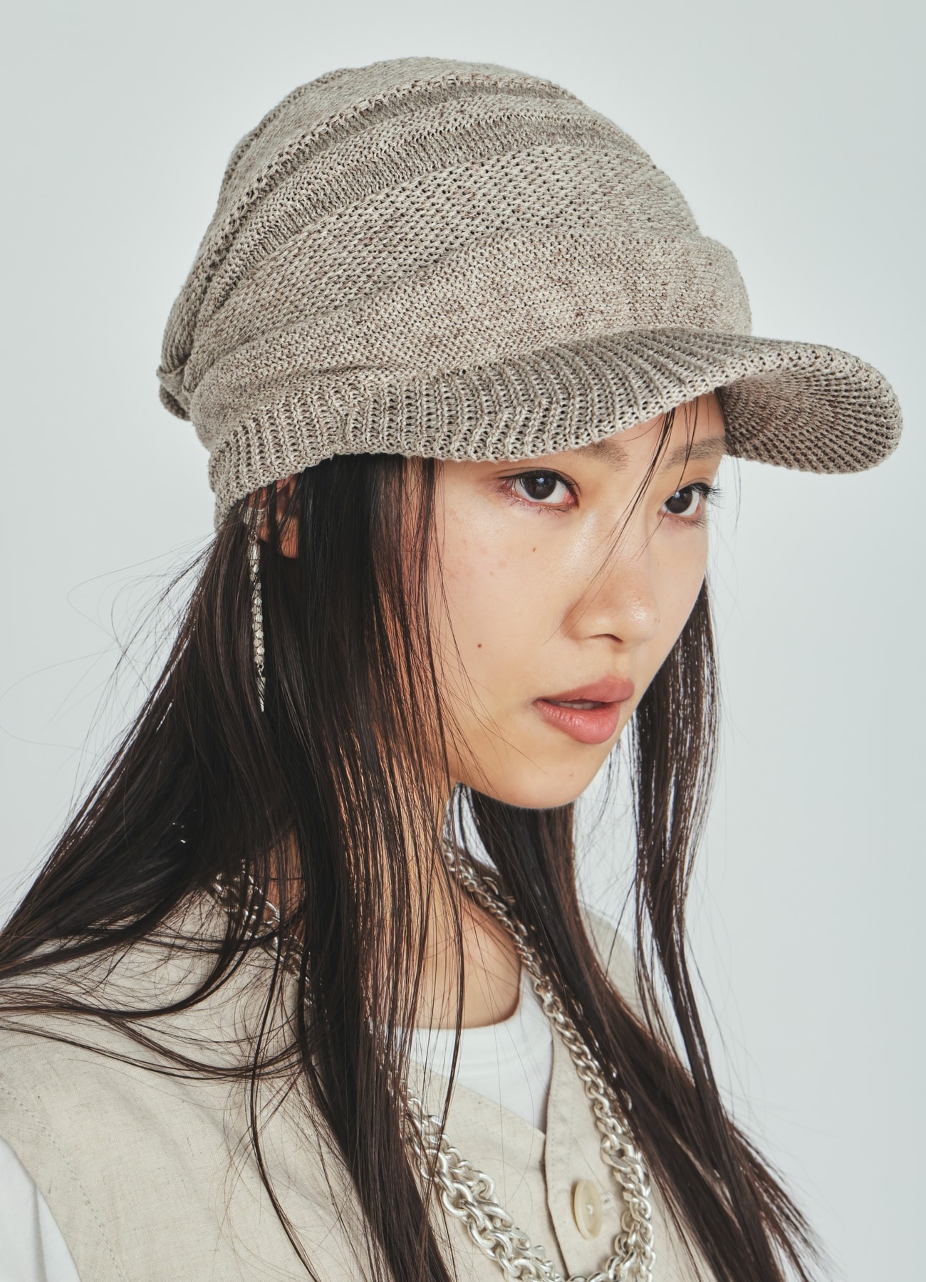 ACRYLIC FLAX KNIT CASQUETTE