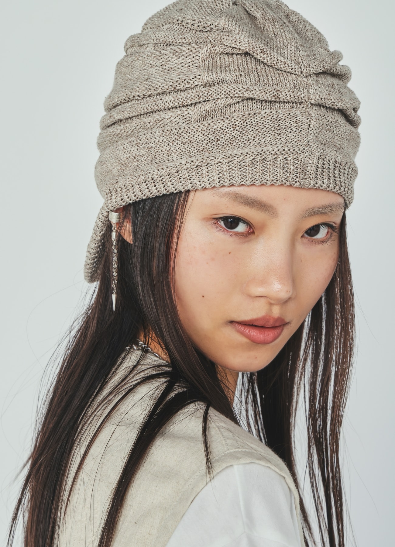 ACRYLIC FLAX KNIT CASQUETTE