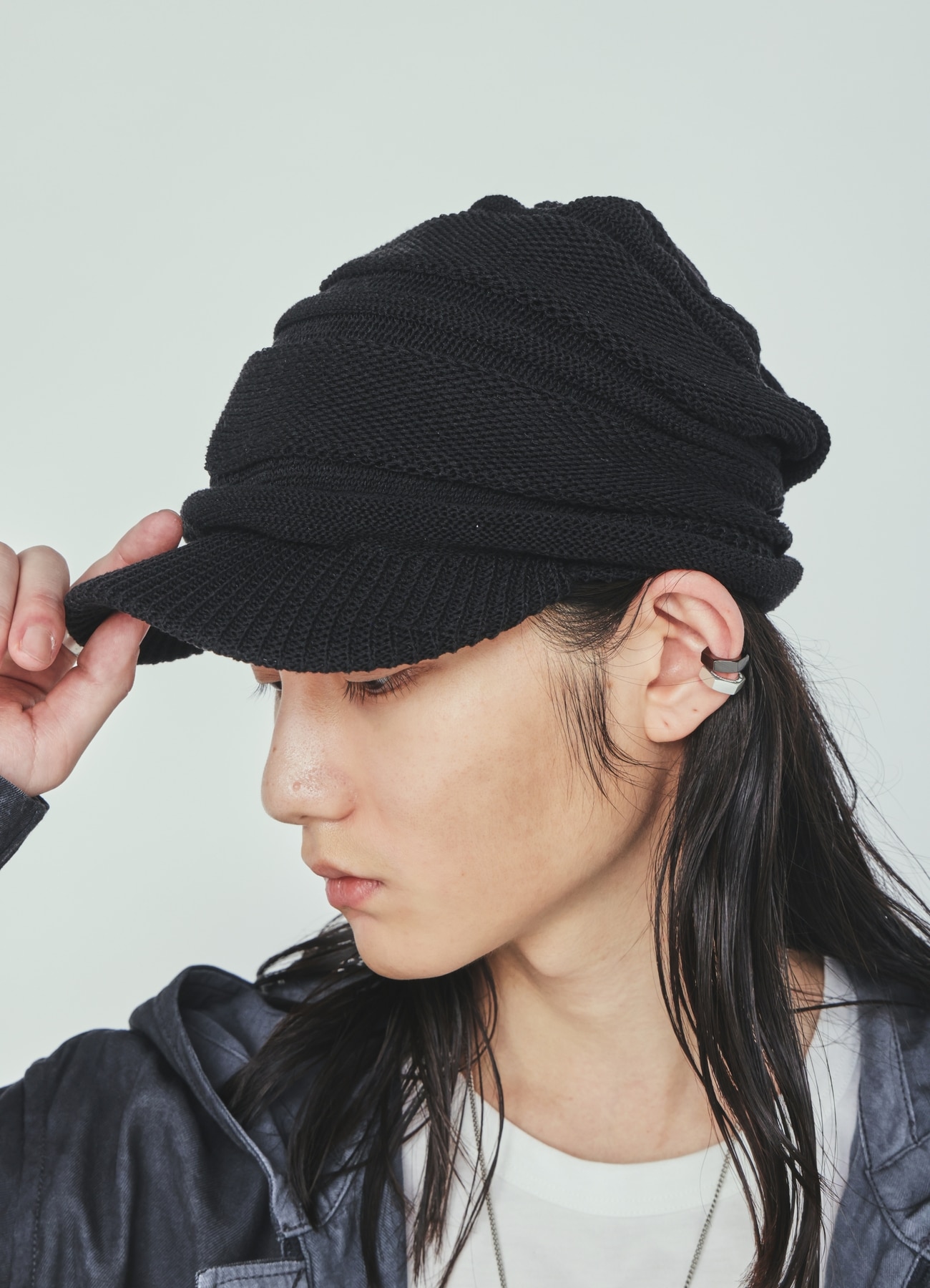 ACRYLIC FLAX KNIT CASQUETTE