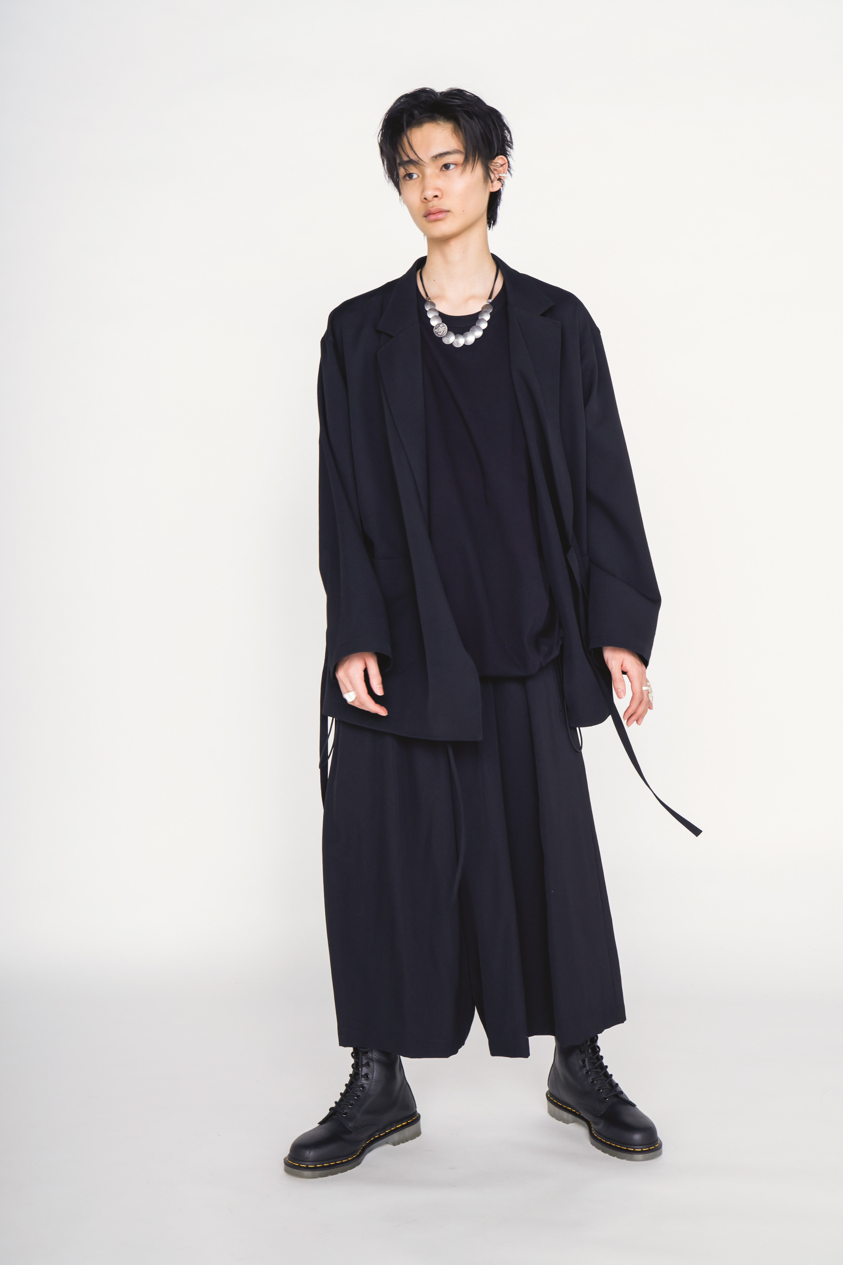 WASHER WOOL GABARDINE SEMI-DOUBLE-BREASTED TIE-FRONT JACKET