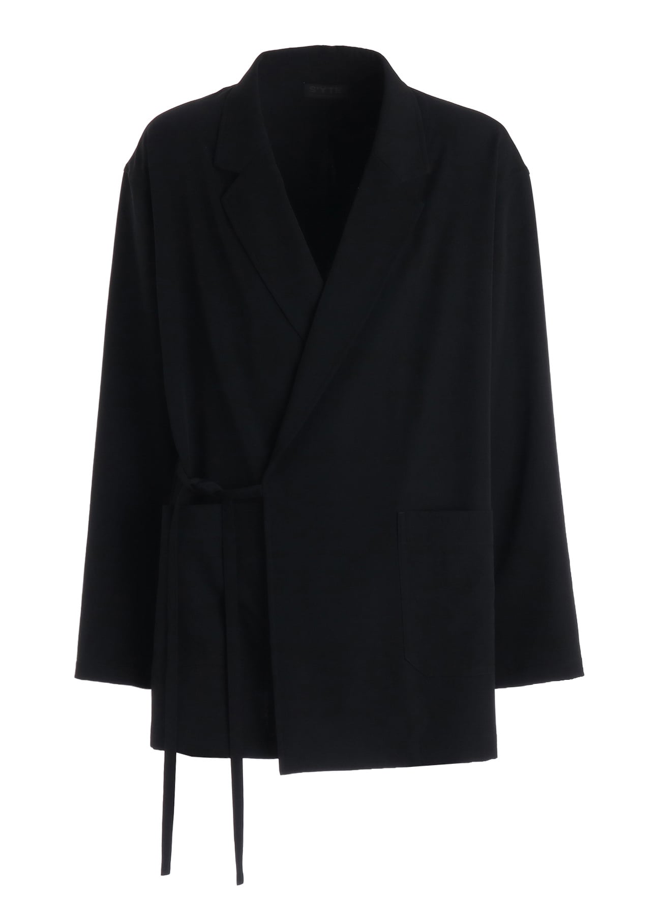 WASHER WOOL GABARDINE SEMI-DOUBLE-BREASTED TIE-FRONT JACKET