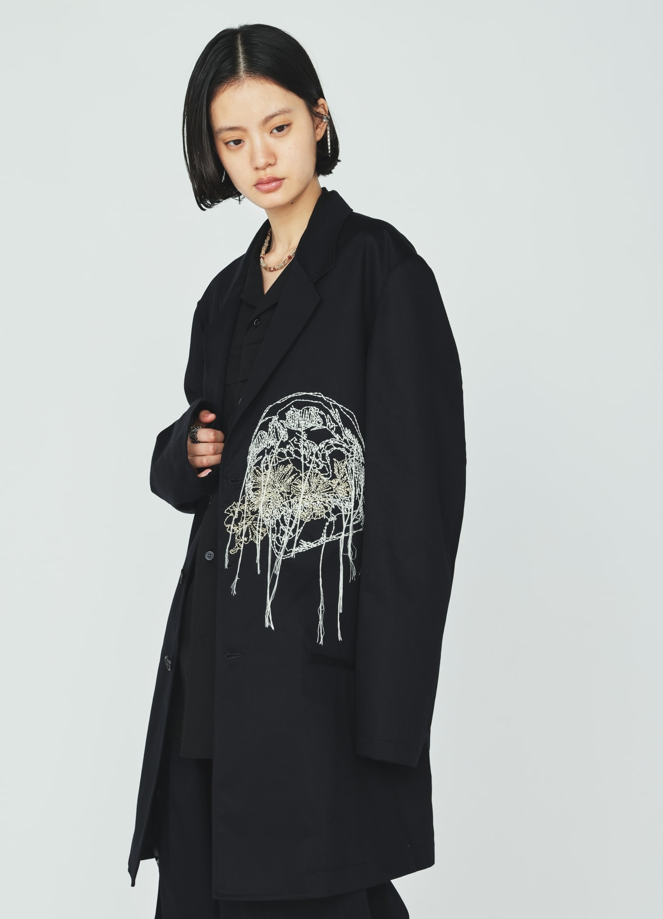COTTON TWILL SKULL EMBROIDERY JACKET