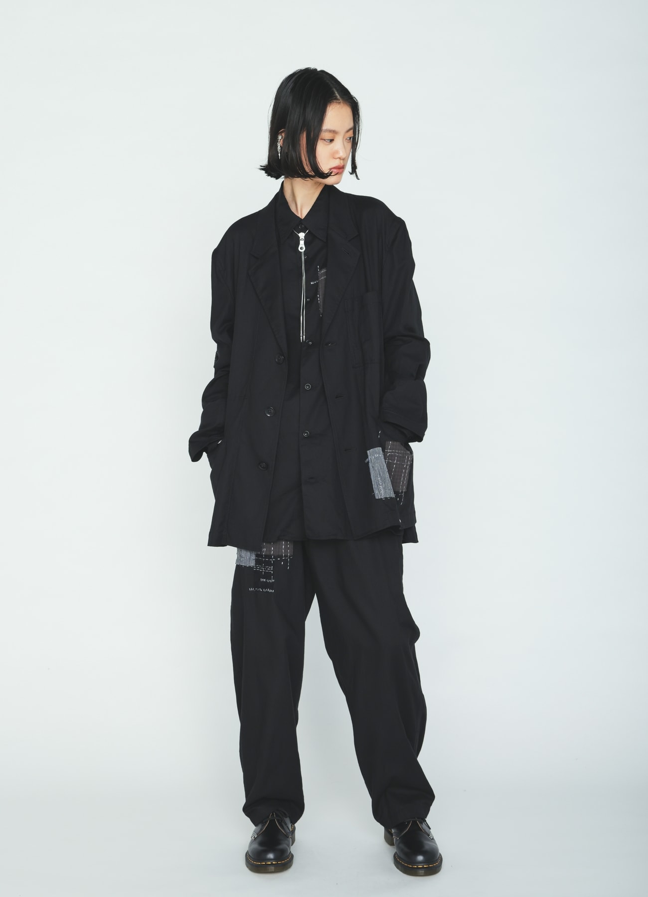 ORGANIC COTTON WASHER ASYMMETRIC SASHIKO EMBROIDERY JACKET