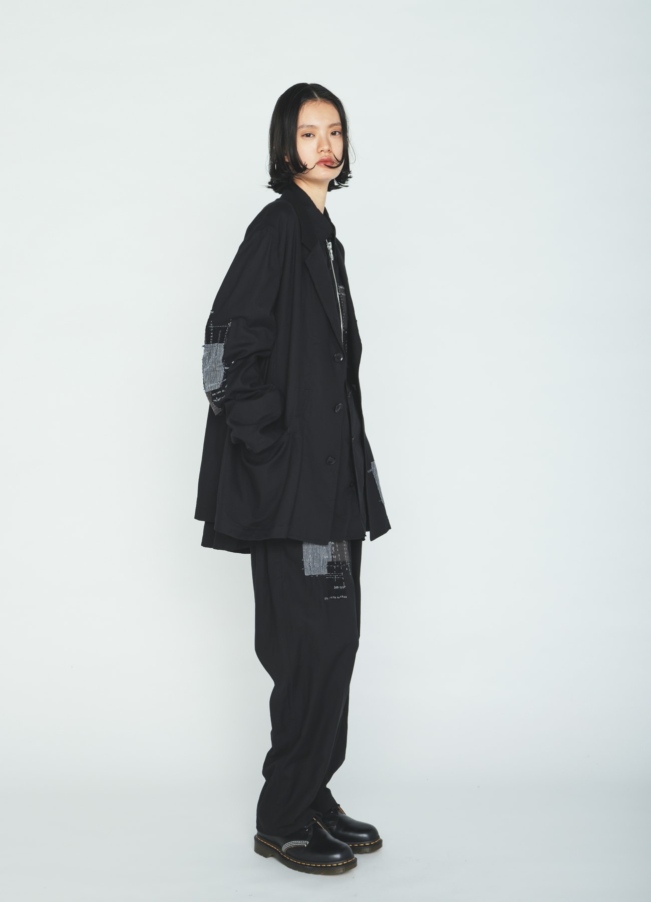 ORGANIC COTTON WASHER ASYMMETRIC SASHIKO EMBROIDERY JACKET