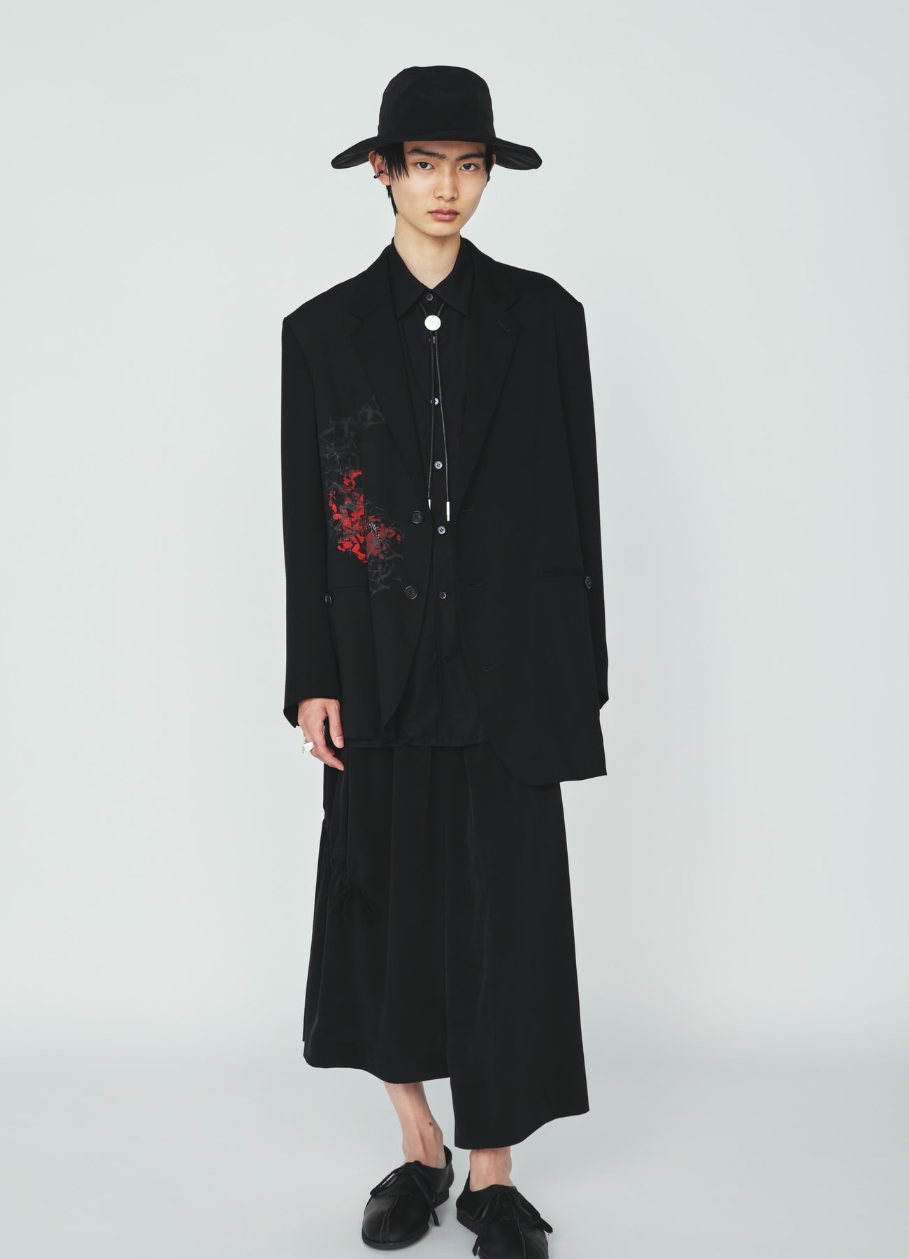 HIGH-TWIST TA/VIS “Y” LETTER AND RED FLOWER PRINT ASYMMETRIC JACKET