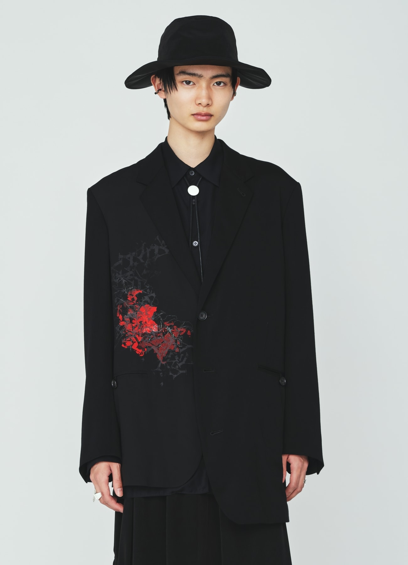 HIGH-TWIST TA/VIS “Y” LETTER AND RED FLOWER PRINT ASYMMETRIC JACKET