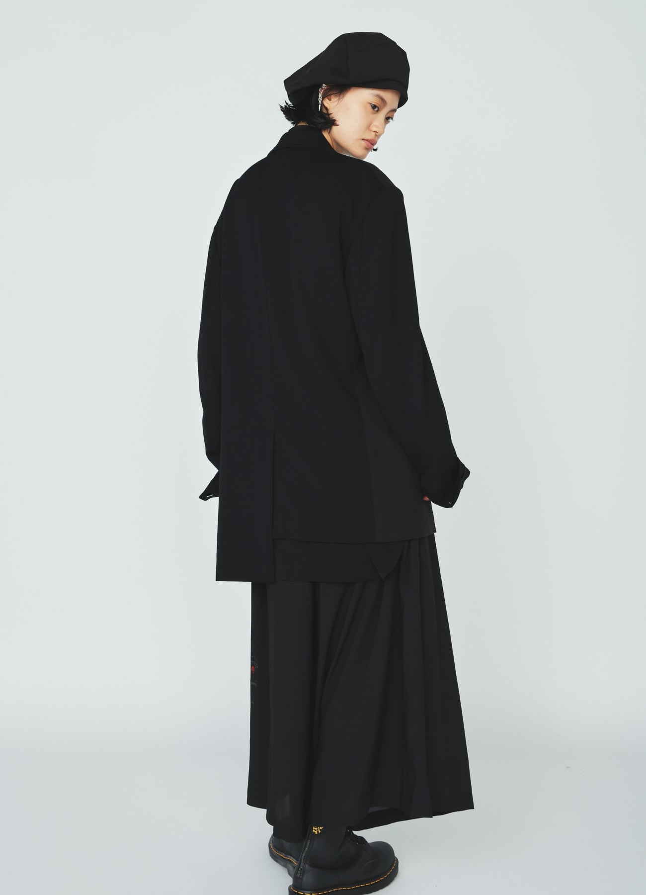 HIGH-TWIST TA/VIS “Y” LETTER AND RED FLOWER PRINT ASYMMETRIC JACKET