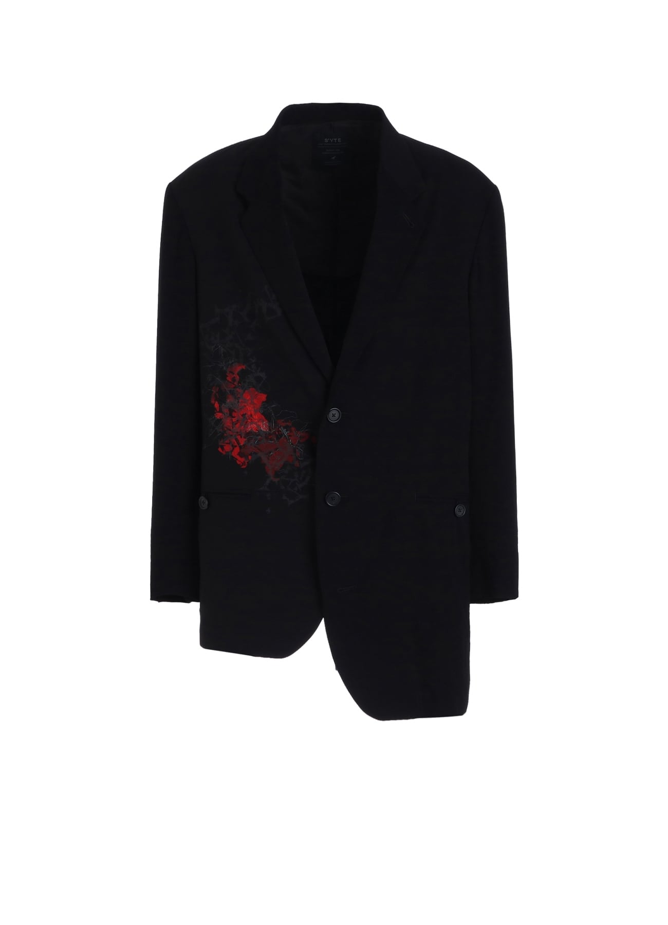 HIGH-TWIST TA/VIS “Y” LETTER AND RED FLOWER PRINT ASYMMETRIC JACKET