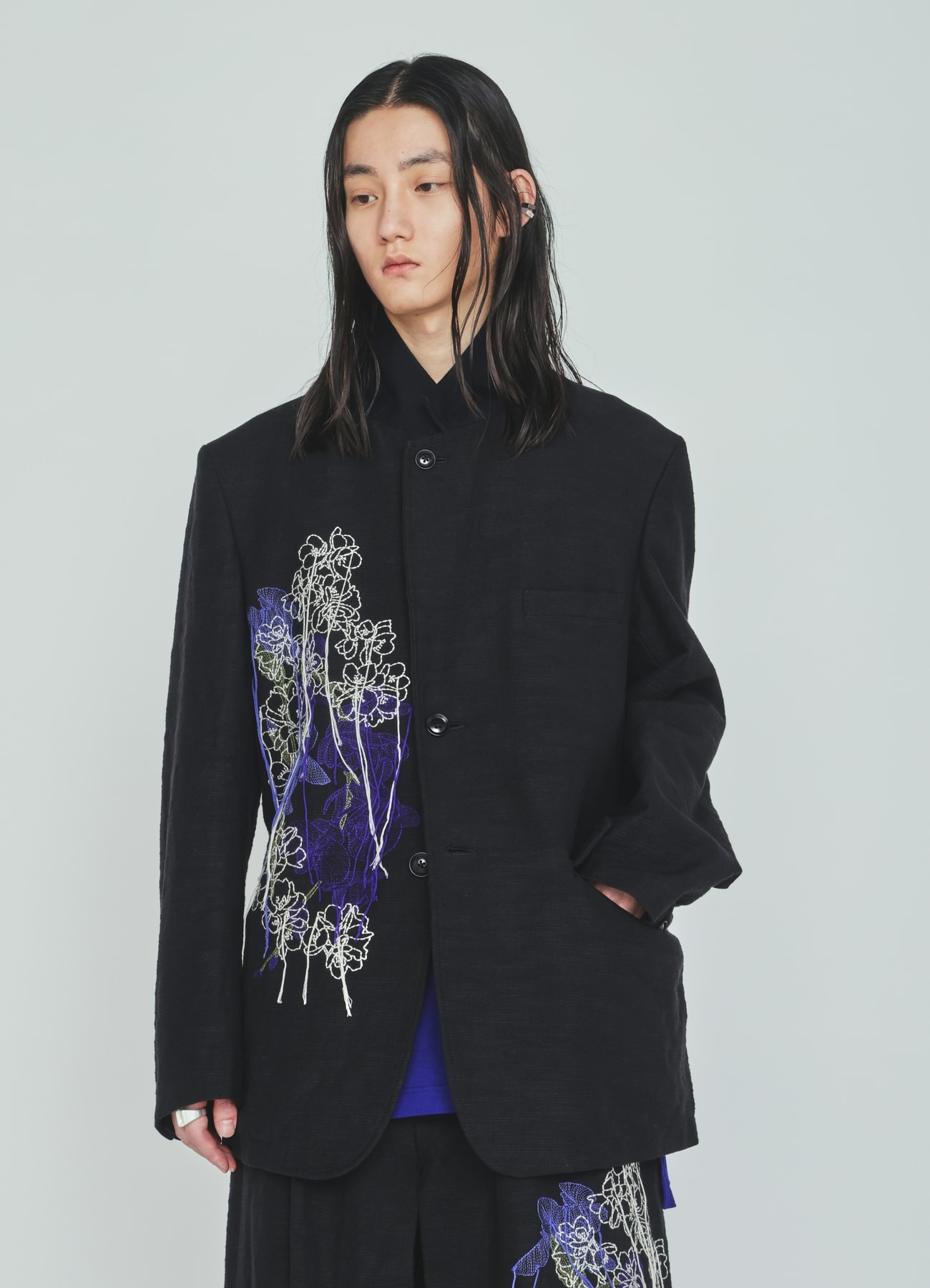 COTTON/LINEN FLOWER EMBROIDERY JACKET