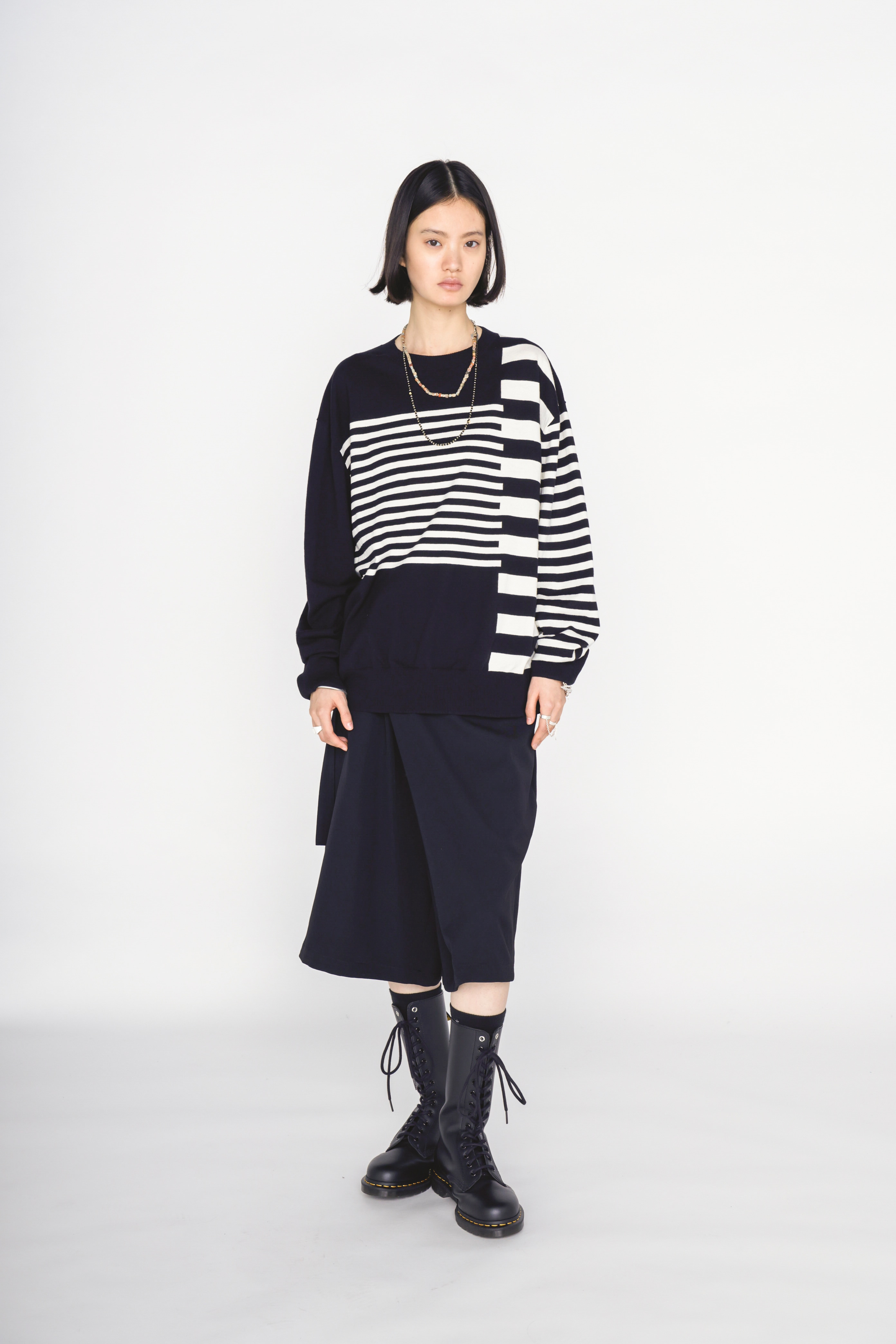 COTTON HIGH-TWIST INTARSIA BORDER PULLOVER