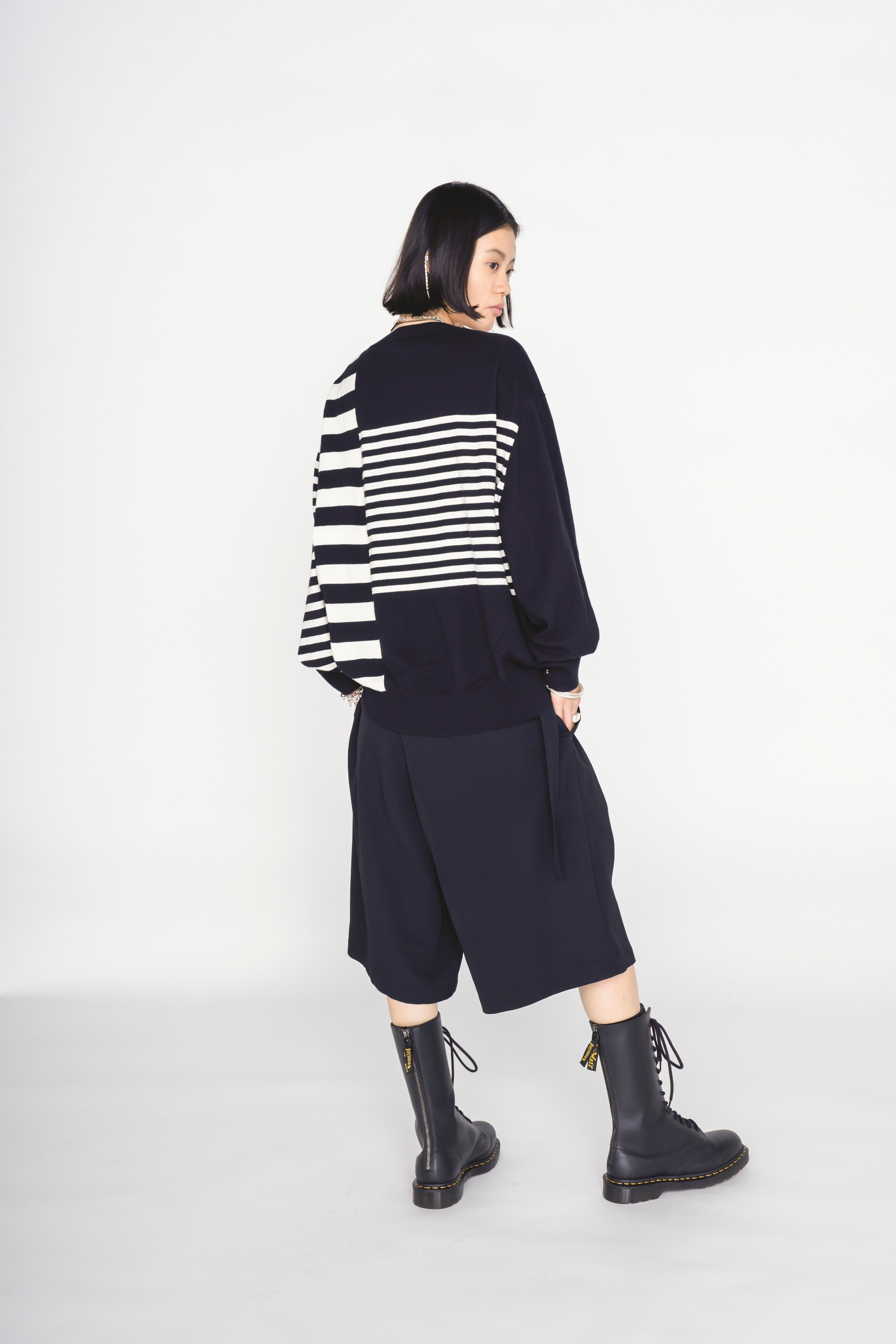 COTTON HIGH-TWIST INTARSIA BORDER PULLOVER