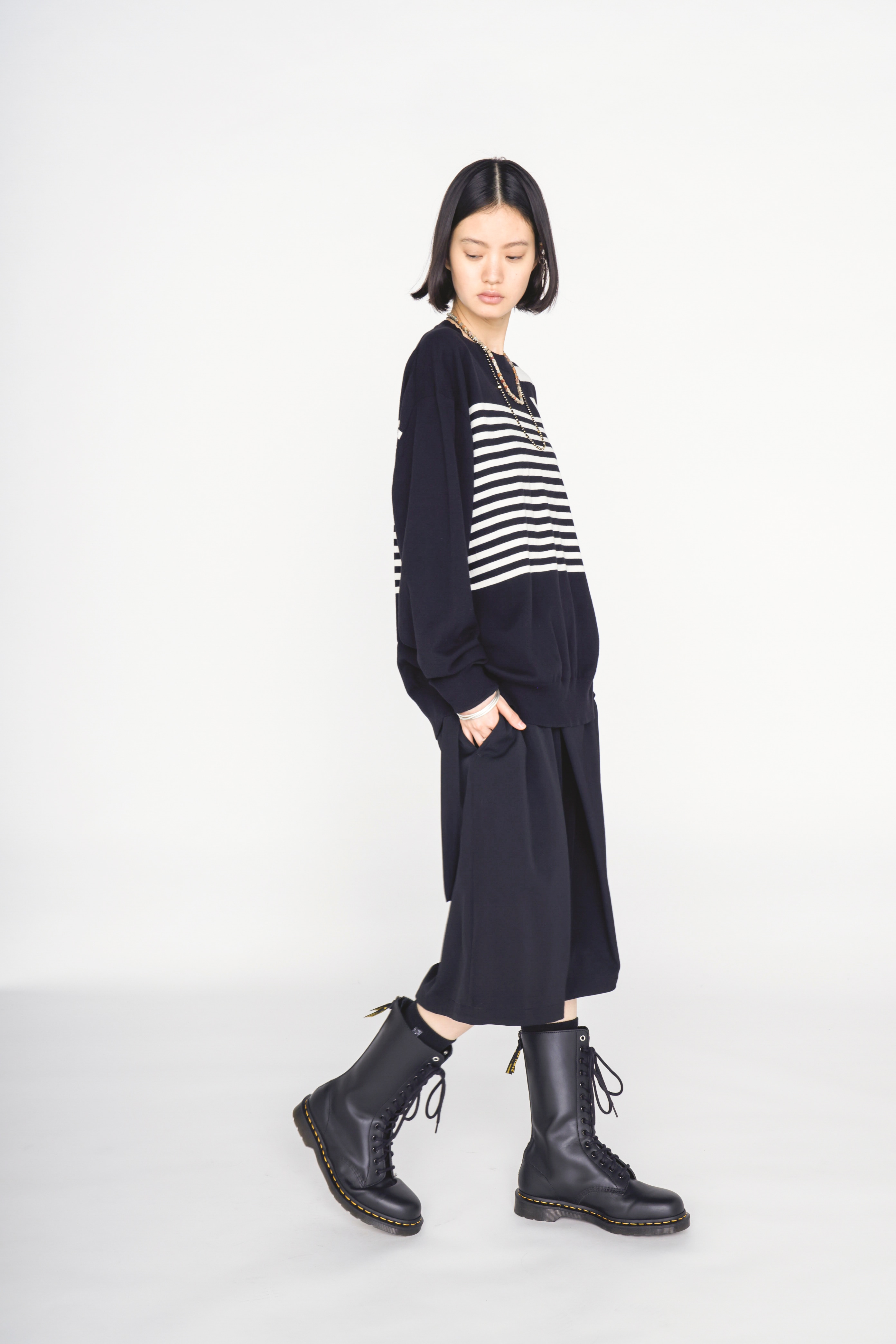 COTTON HIGH-TWIST INTARSIA BORDER PULLOVER