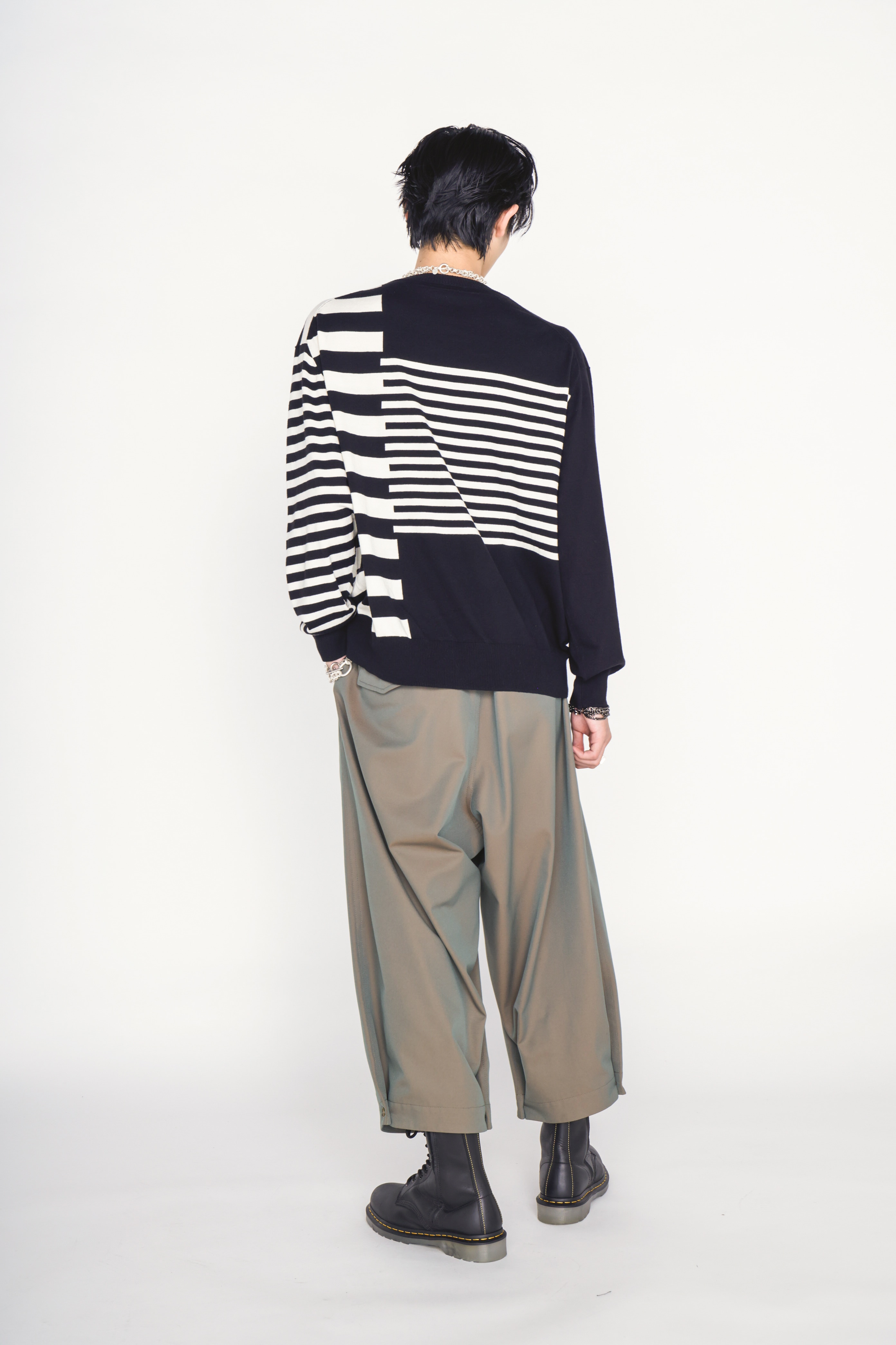 COTTON HIGH-TWIST INTARSIA BORDER PULLOVER