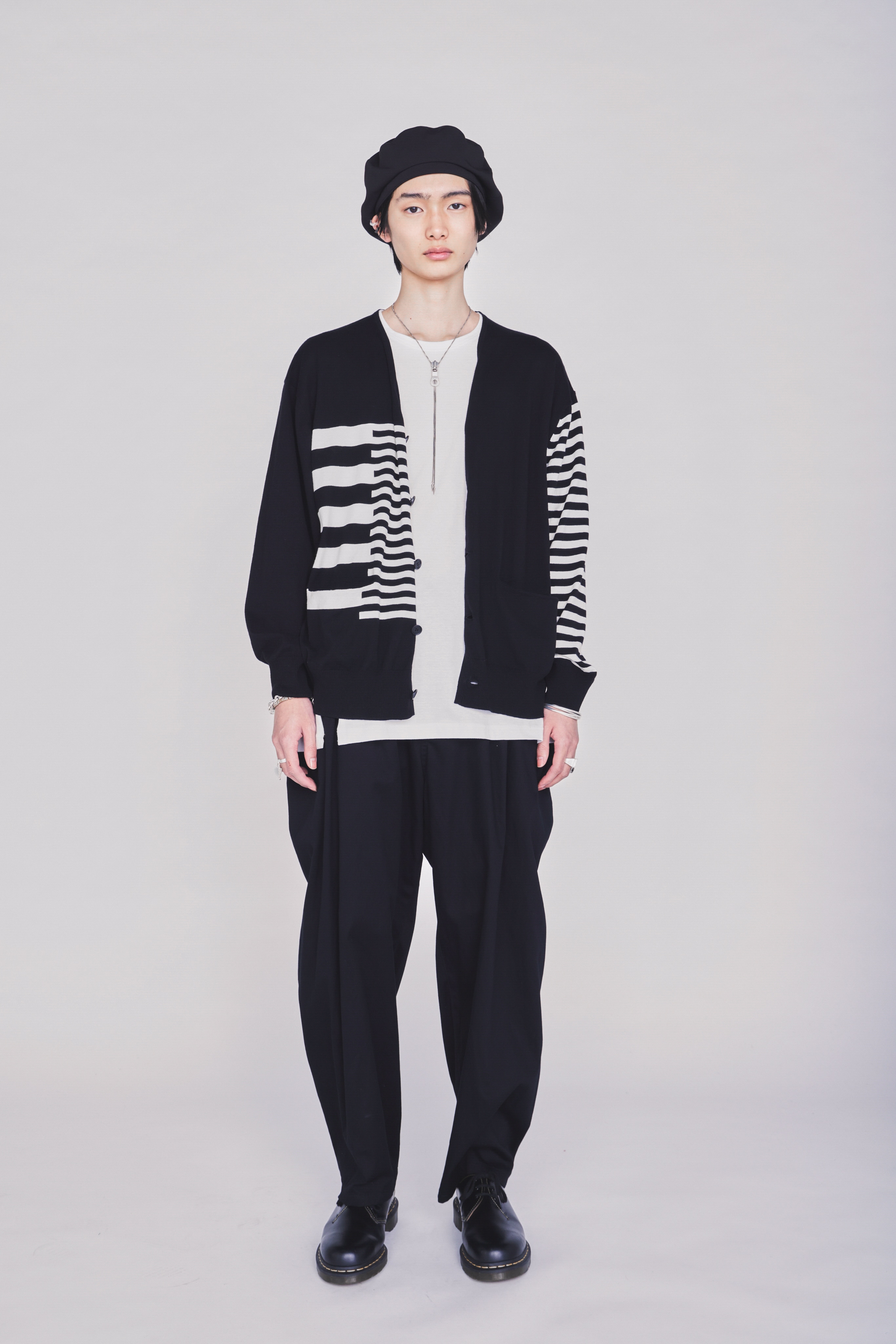 COTTON HIGH-TWIST INTARSIA BORDER CARDIGAN