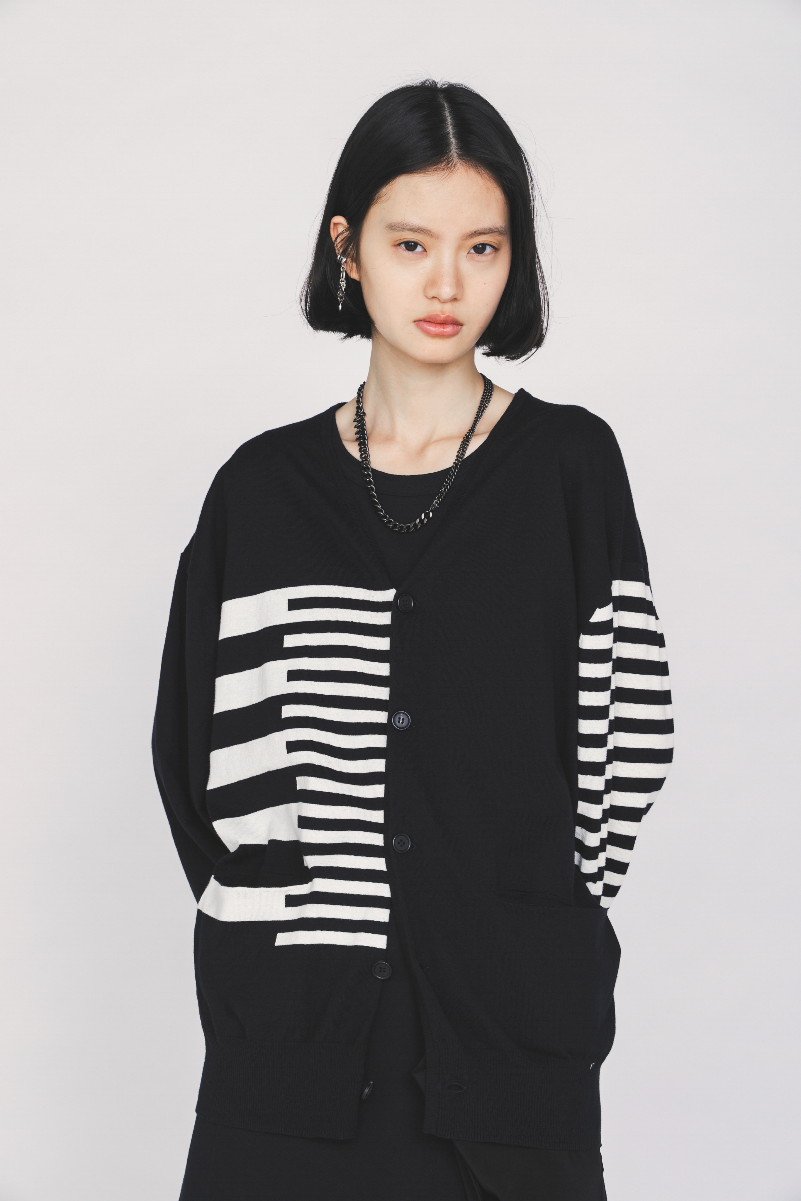 COTTON HIGH-TWIST INTARSIA BORDER CARDIGAN