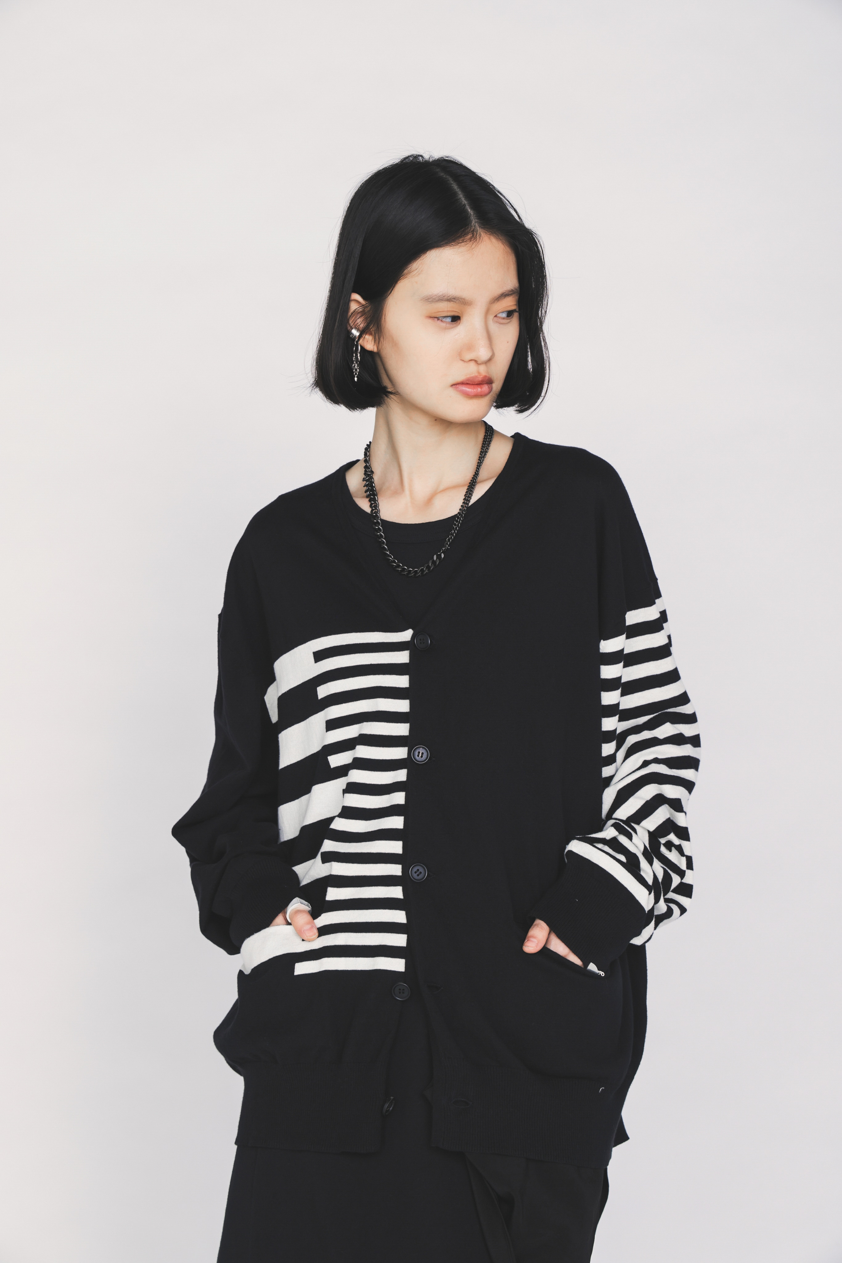 COTTON HIGH-TWIST INTARSIA BORDER CARDIGAN