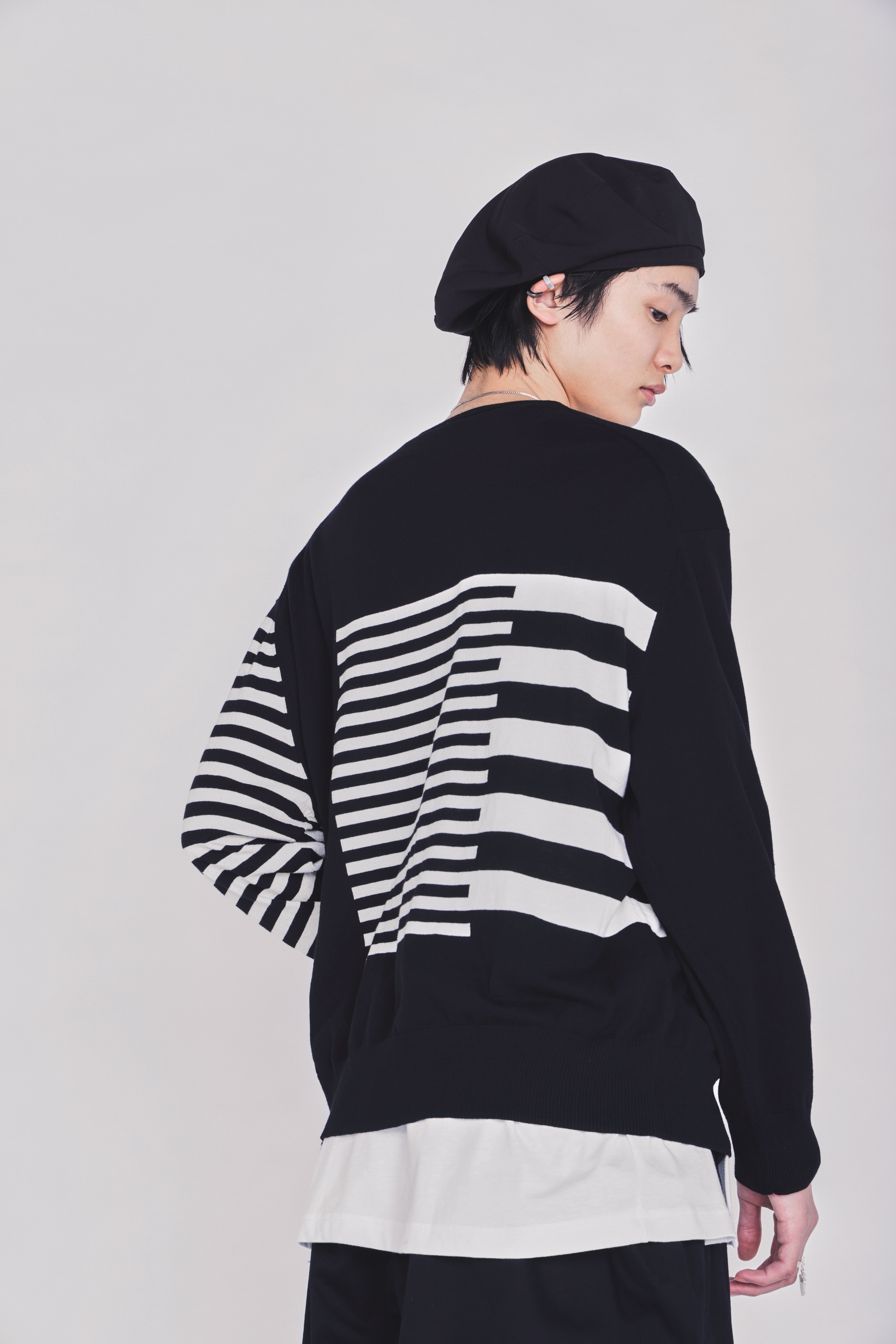 COTTON HIGH-TWIST INTARSIA BORDER CARDIGAN