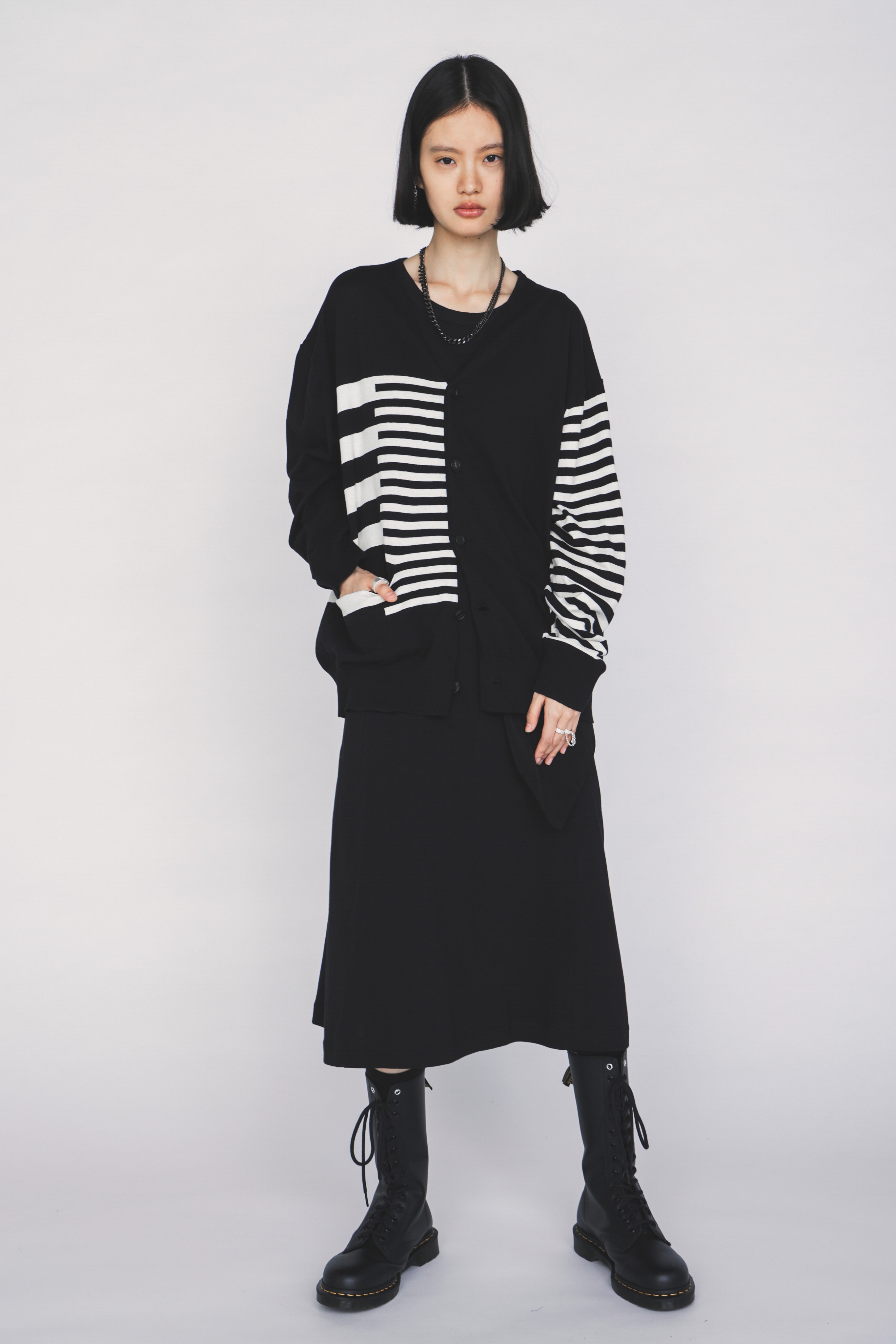 COTTON HIGH-TWIST INTARSIA BORDER CARDIGAN