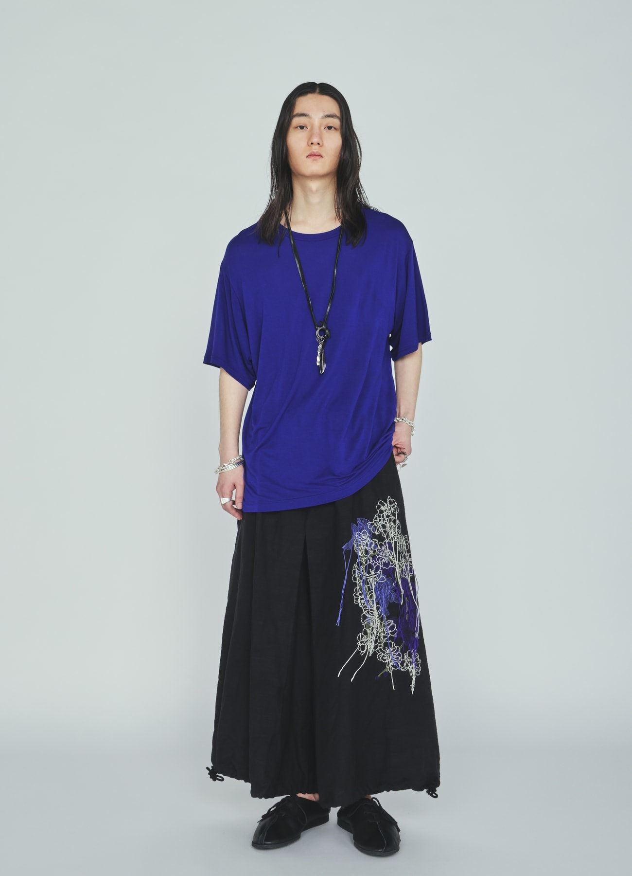 COTTON/LINEN FLOWER EMBROIDERY HAKAMA BALLOON PANTS