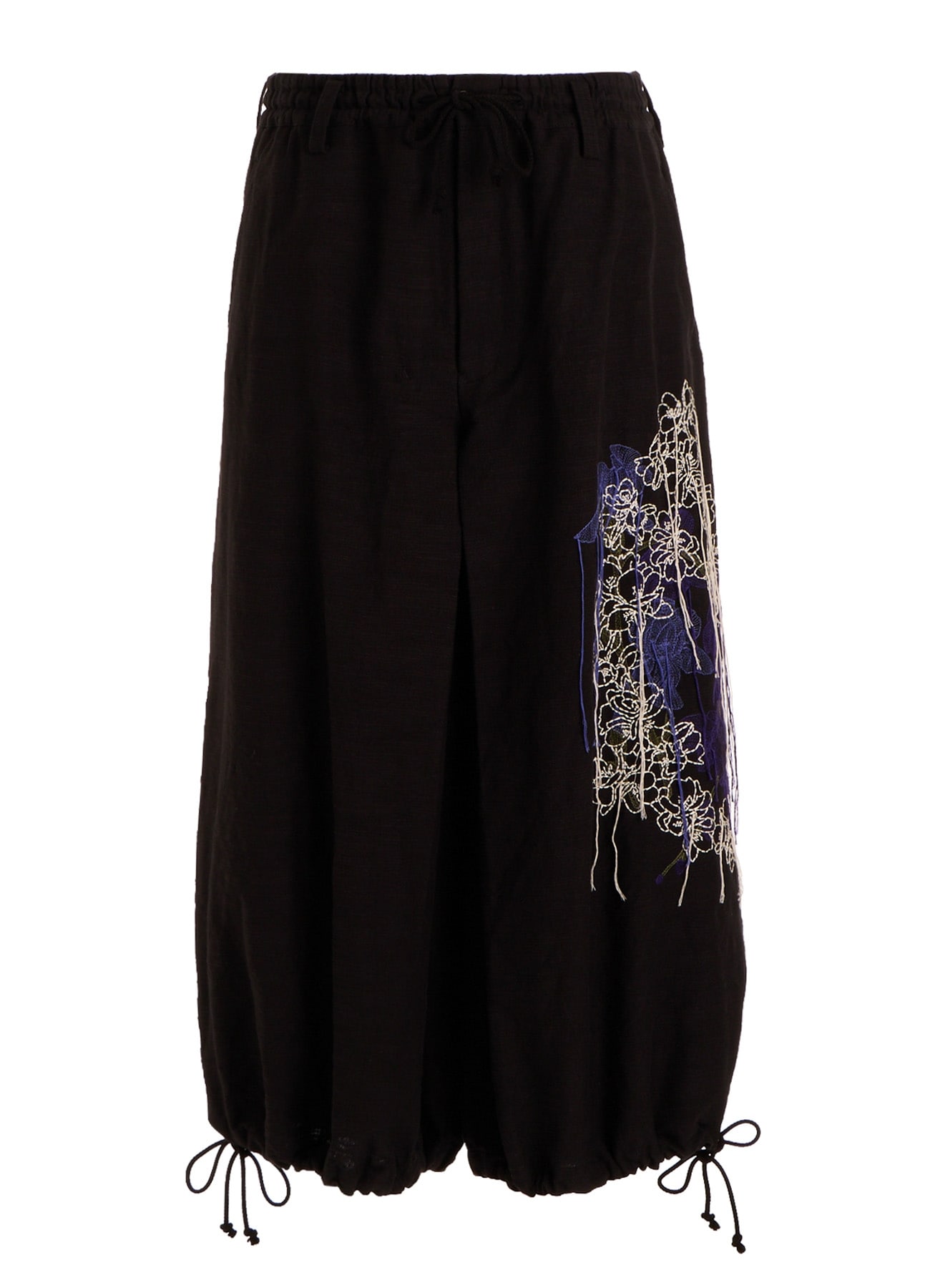 COTTON/LINEN FLOWER EMBROIDERY HAKAMA BALLOON PANTS