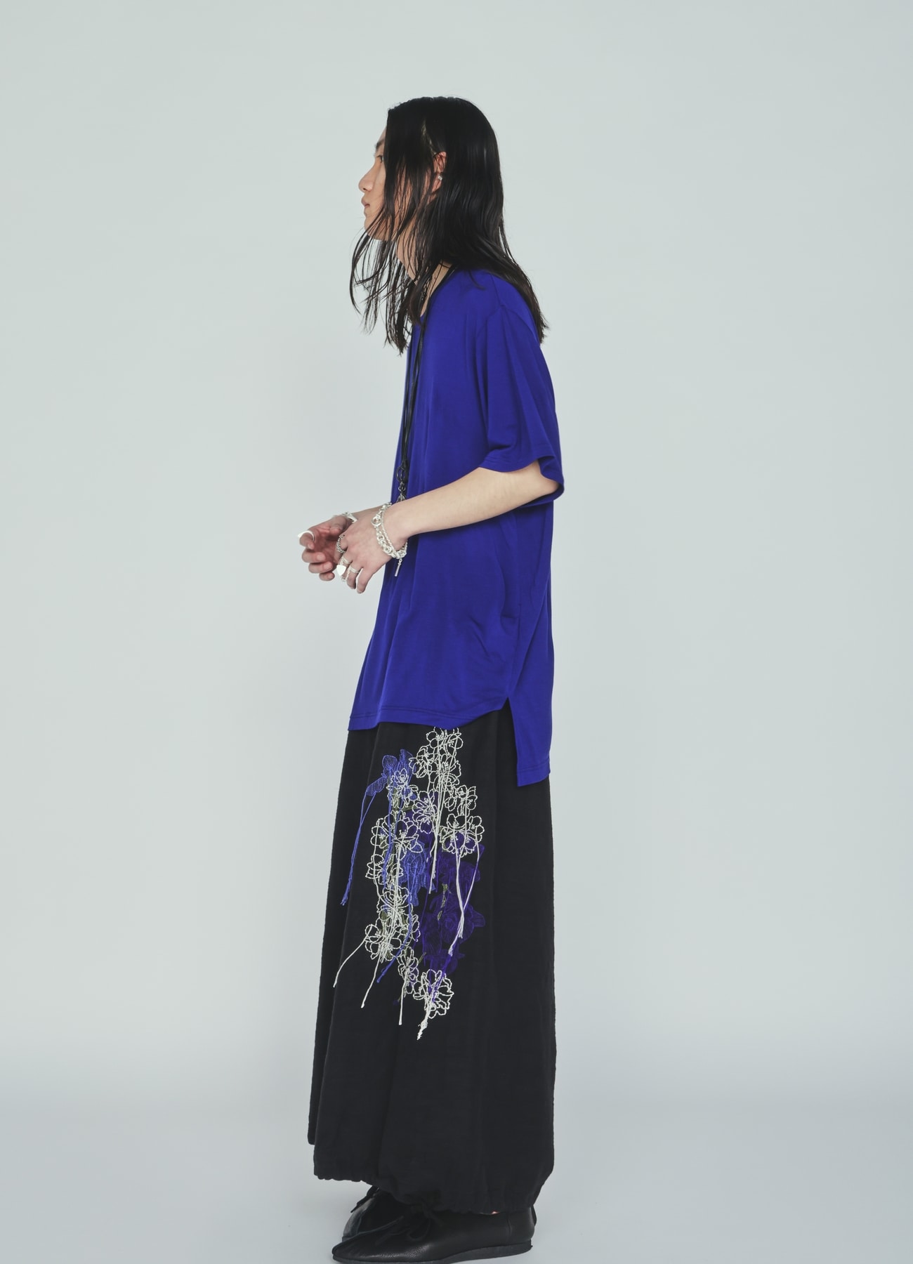 COTTON/LINEN FLOWER EMBROIDERY HAKAMA BALLOON PANTS
