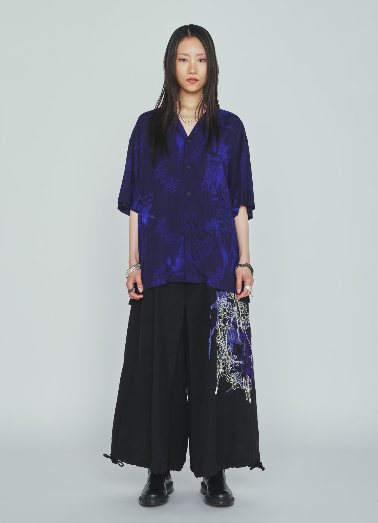 COTTON/LINEN FLOWER EMBROIDERY HAKAMA BALLOON PANTS