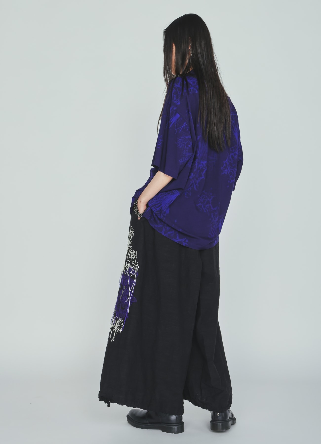 COTTON/LINEN FLOWER EMBROIDERY HAKAMA BALLOON PANTS