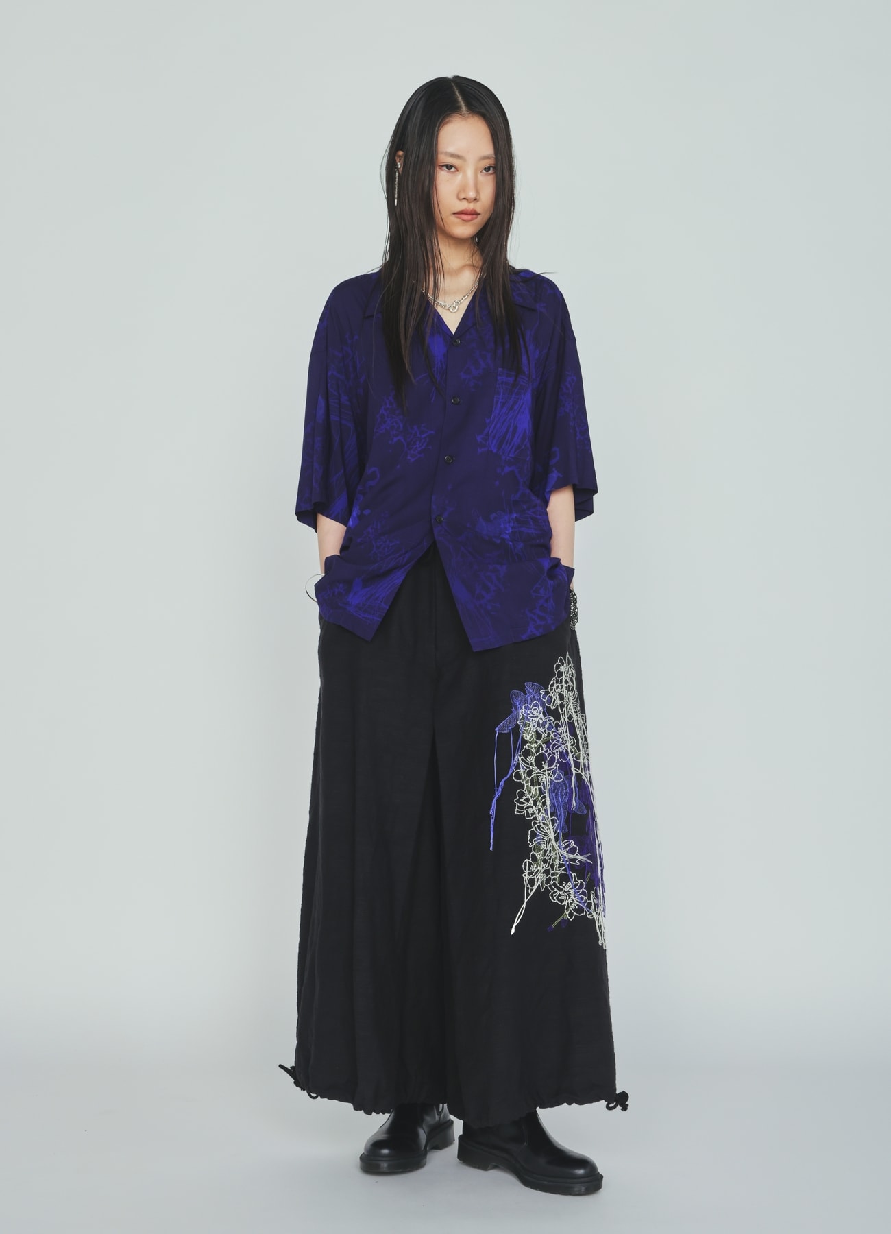 COTTON/LINEN FLOWER EMBROIDERY HAKAMA BALLOON PANTS
