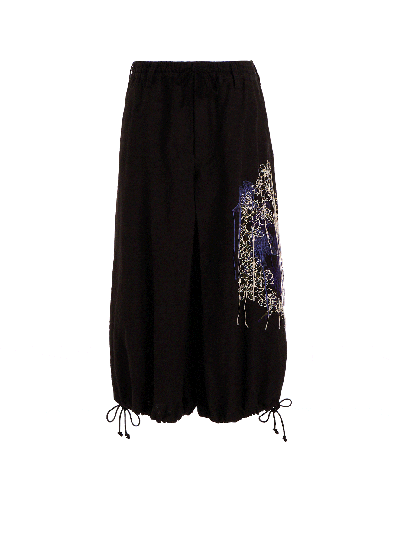 COTTON/LINEN FLOWER EMBROIDERY HAKAMA BALLOON PANTS