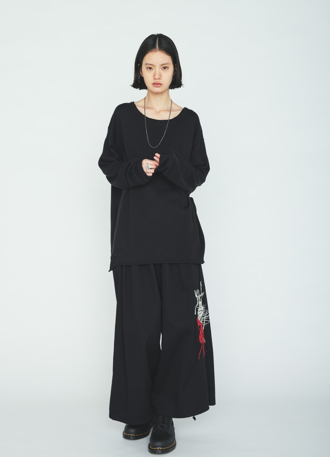 COTTON TWILL EMBROIDERY BALLOON PANTS