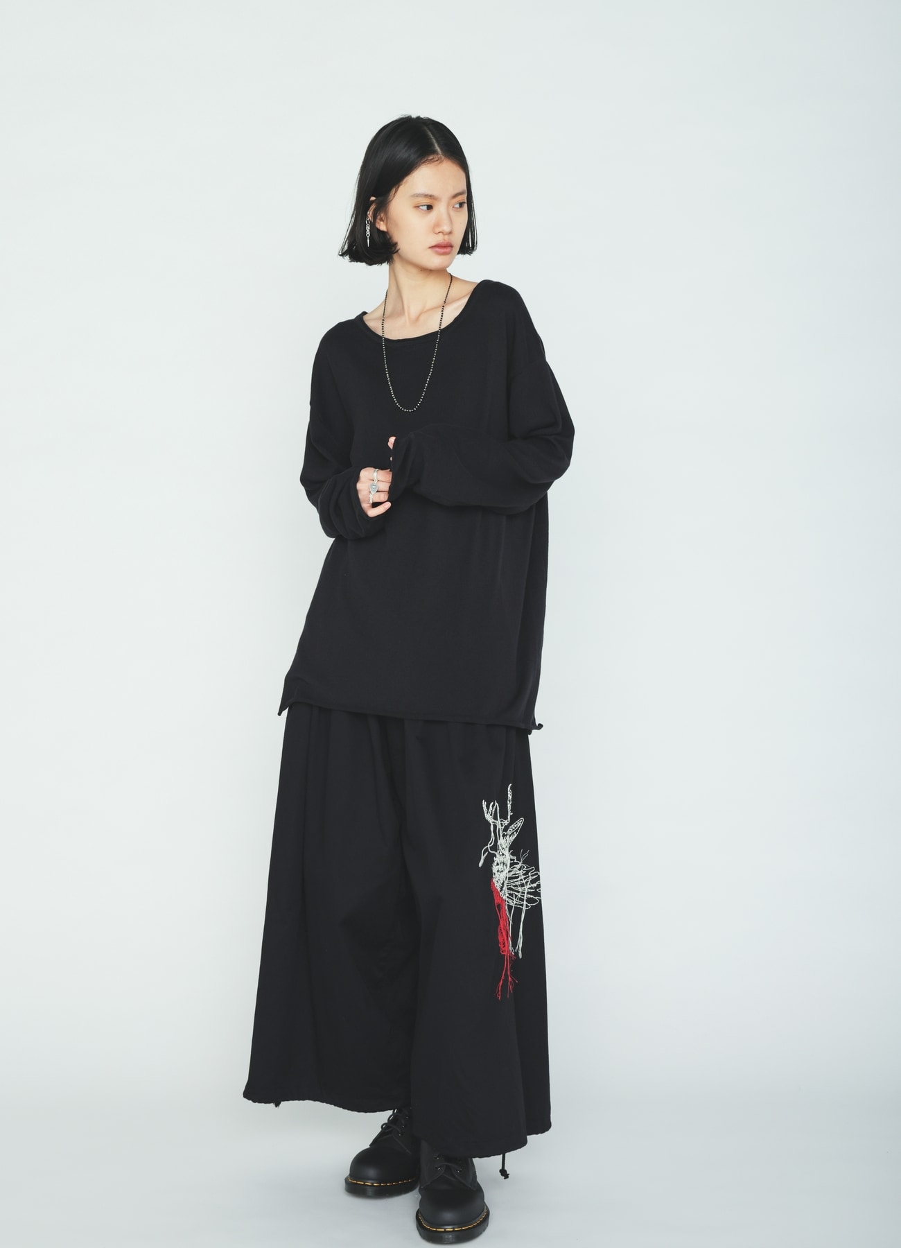 COTTON TWILL EMBROIDERY BALLOON PANTS