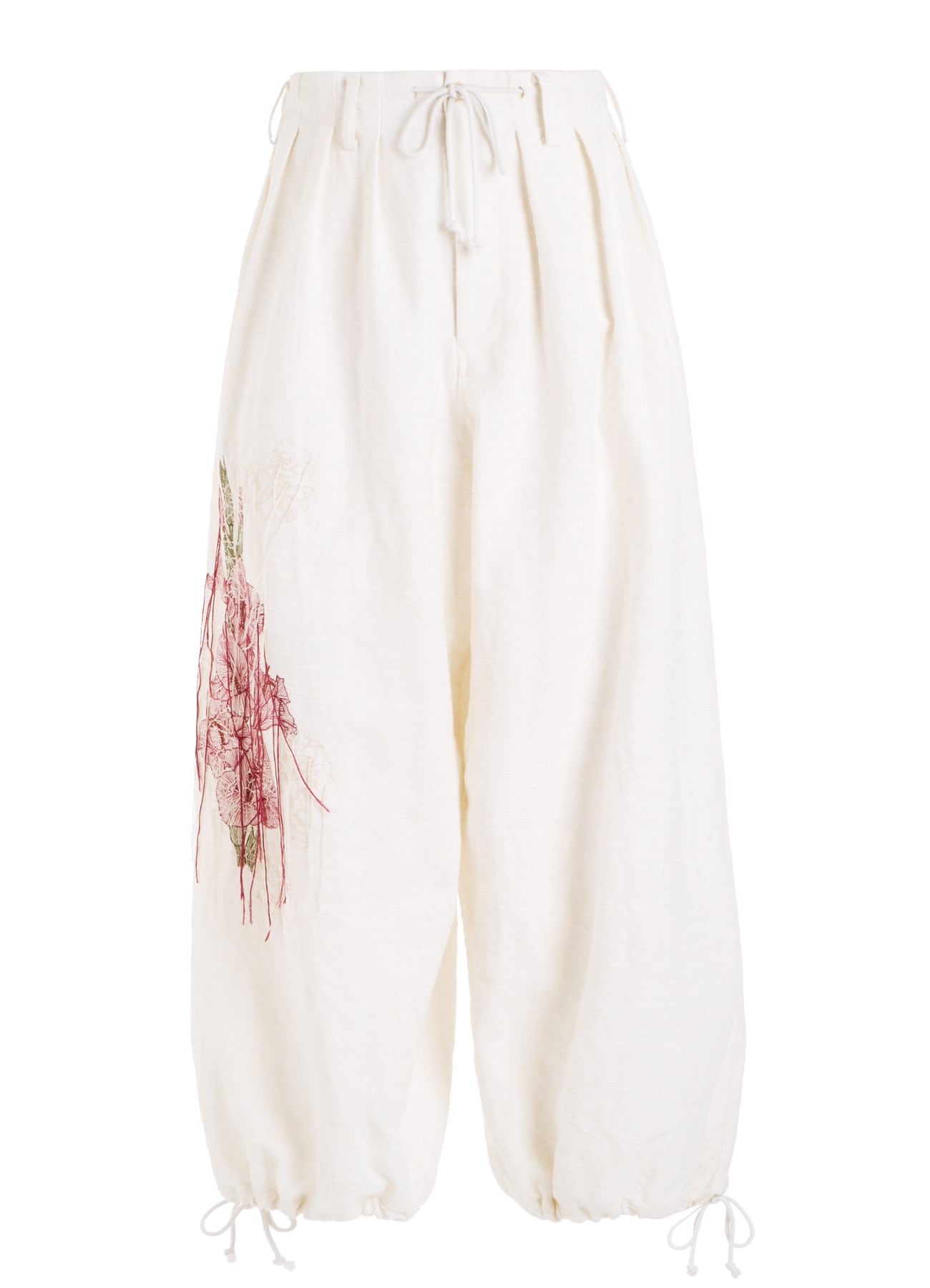 COTTON/LINEN FLOWER EMBROIDERY BALLOON PANTS