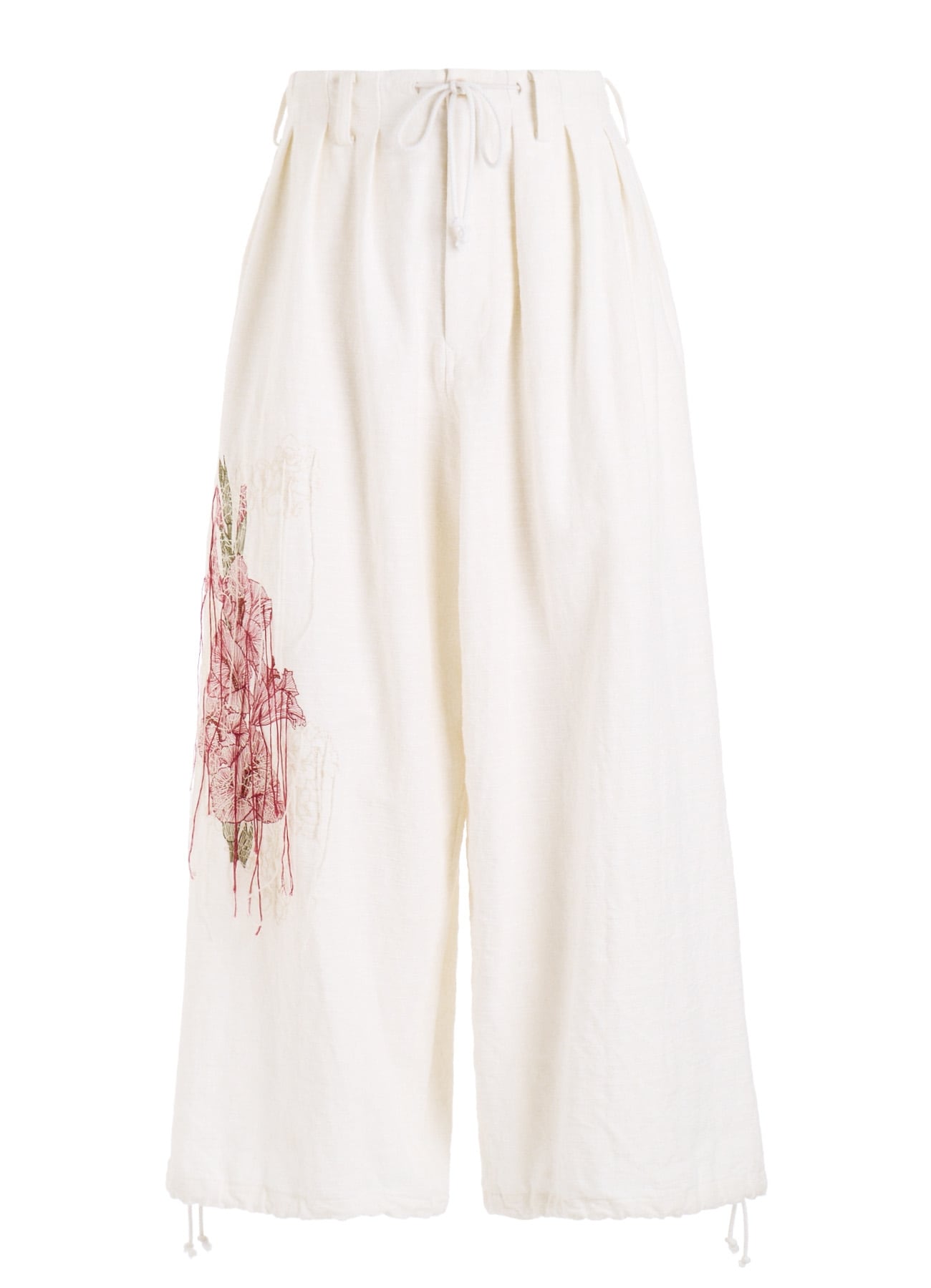 COTTON/LINEN FLOWER EMBROIDERY BALLOON PANTS