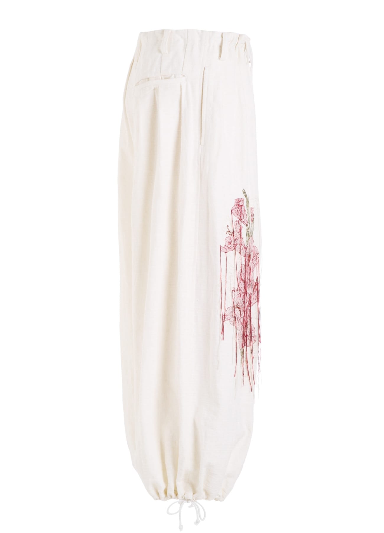 COTTON/LINEN FLOWER EMBROIDERY BALLOON PANTS