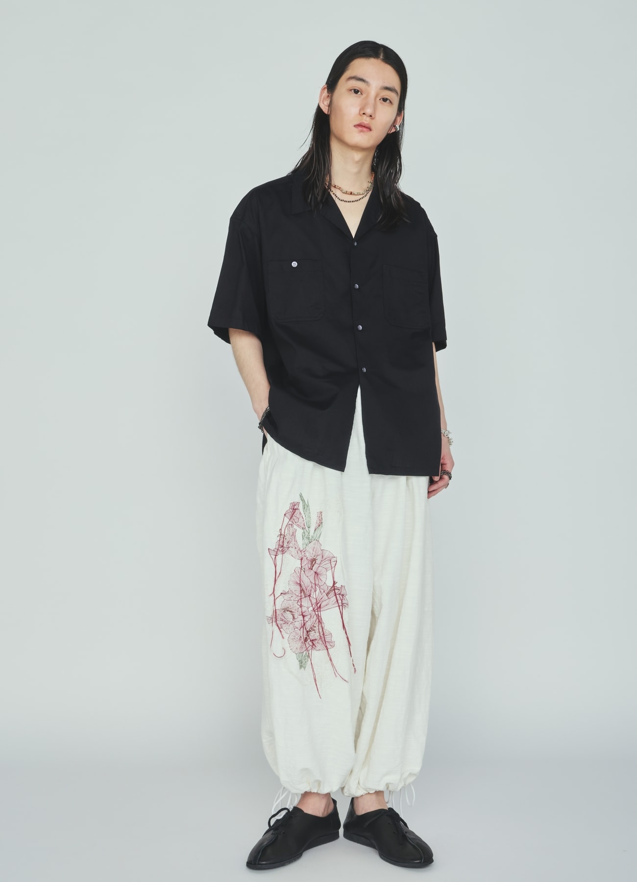 COTTON/LINEN FLOWER EMBROIDERY BALLOON PANTS
