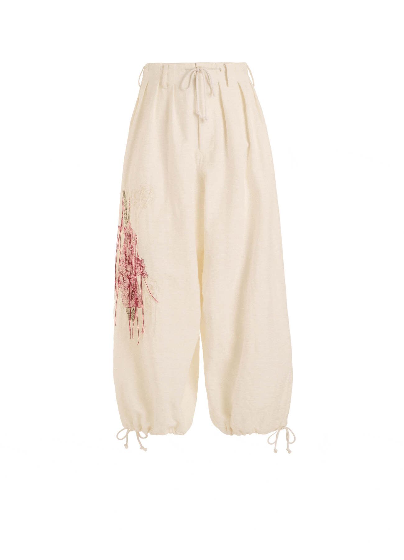 COTTON/LINEN FLOWER EMBROIDERY BALLOON PANTS
