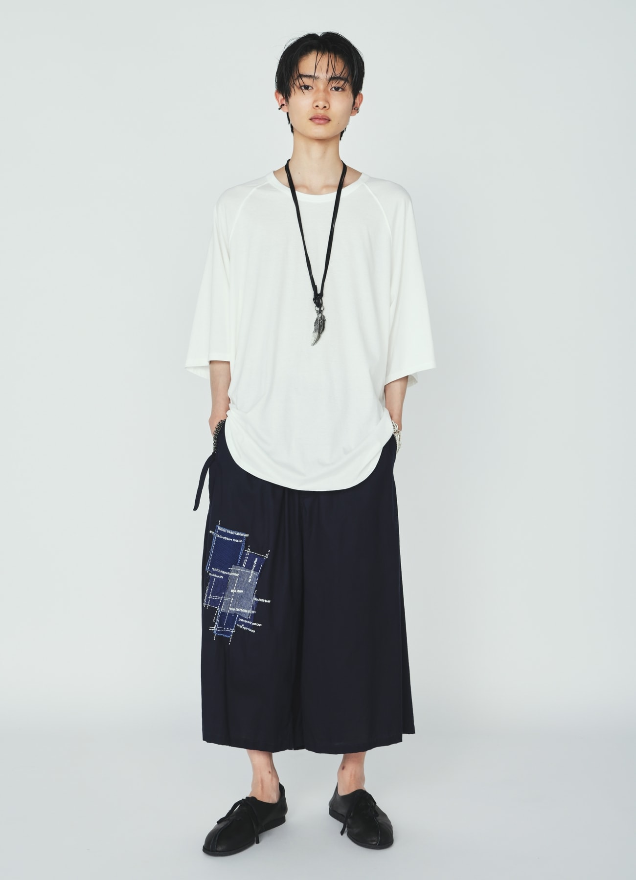 ORGANIC COTTON WASHER WRAP CULOTTE PANTS WITH SASHIKO EMBROIDERY