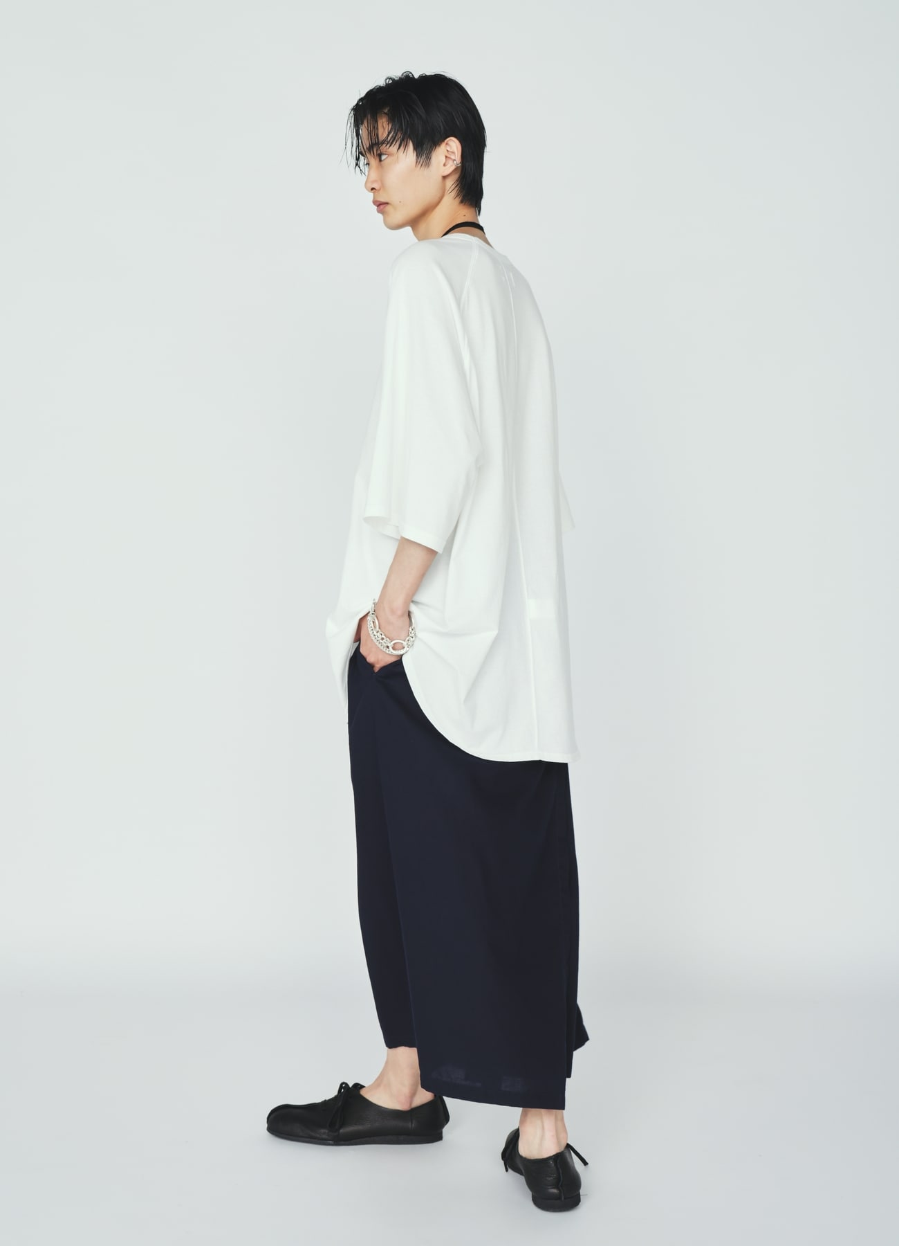 ORGANIC COTTON WASHER WRAP CULOTTE PANTS WITH SASHIKO EMBROIDERY
