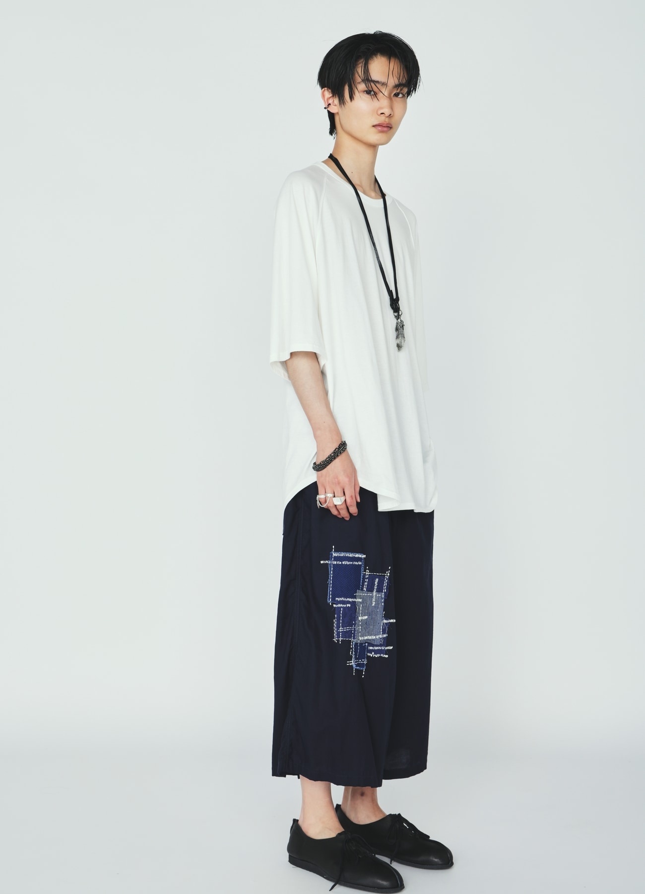 ORGANIC COTTON WASHER WRAP CULOTTE PANTS WITH SASHIKO EMBROIDERY