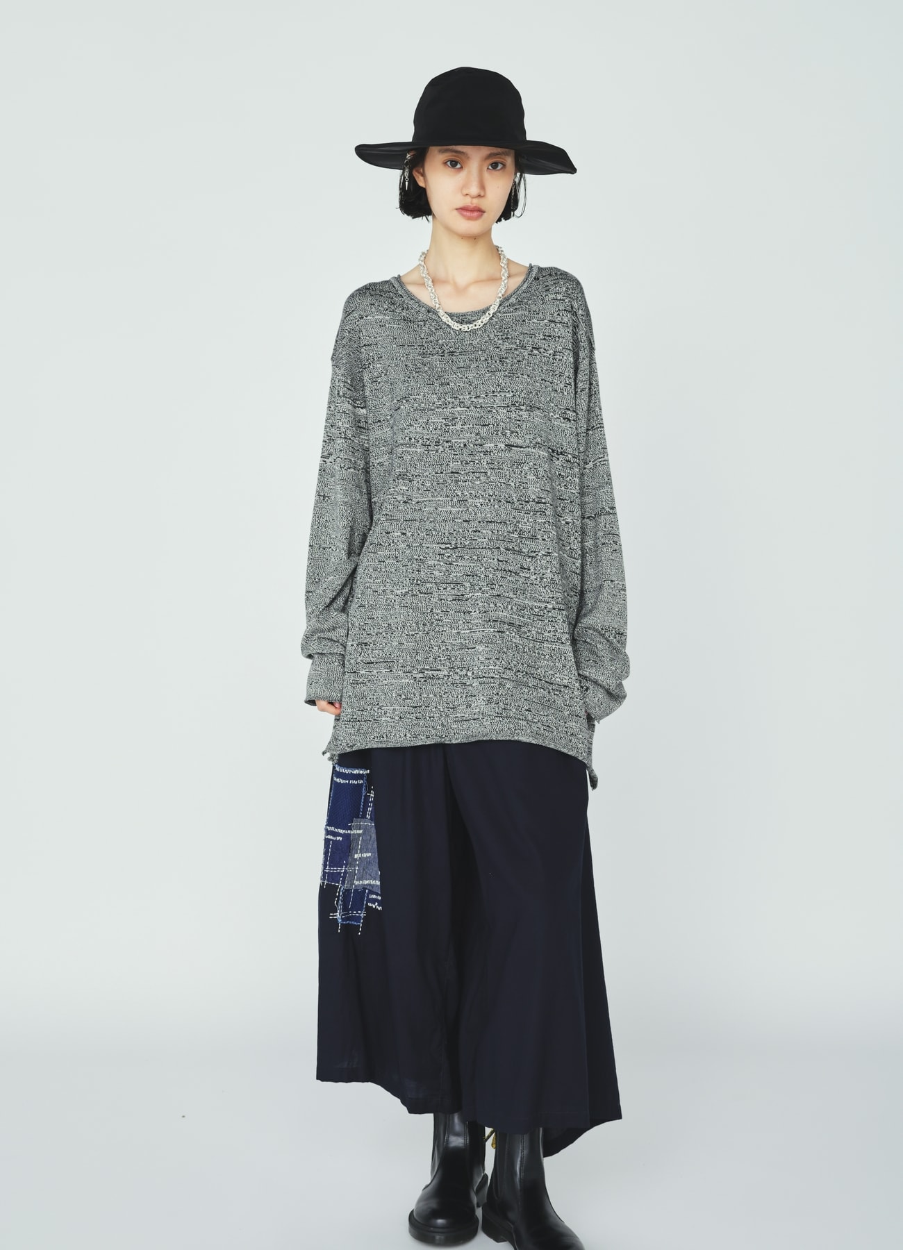ORGANIC COTTON WASHER WRAP CULOTTE PANTS WITH SASHIKO EMBROIDERY