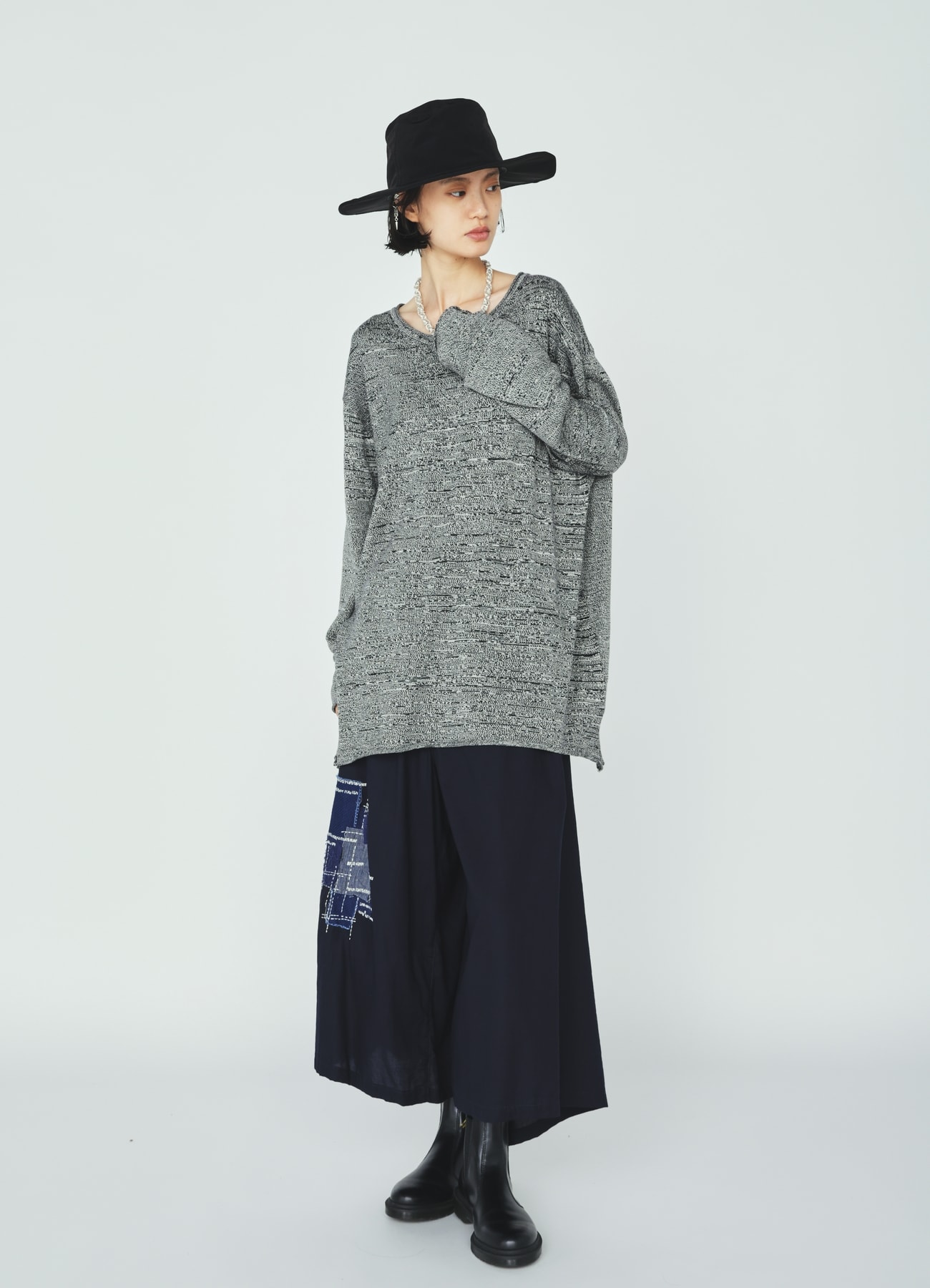 ORGANIC COTTON WASHER WRAP CULOTTE PANTS WITH SASHIKO EMBROIDERY