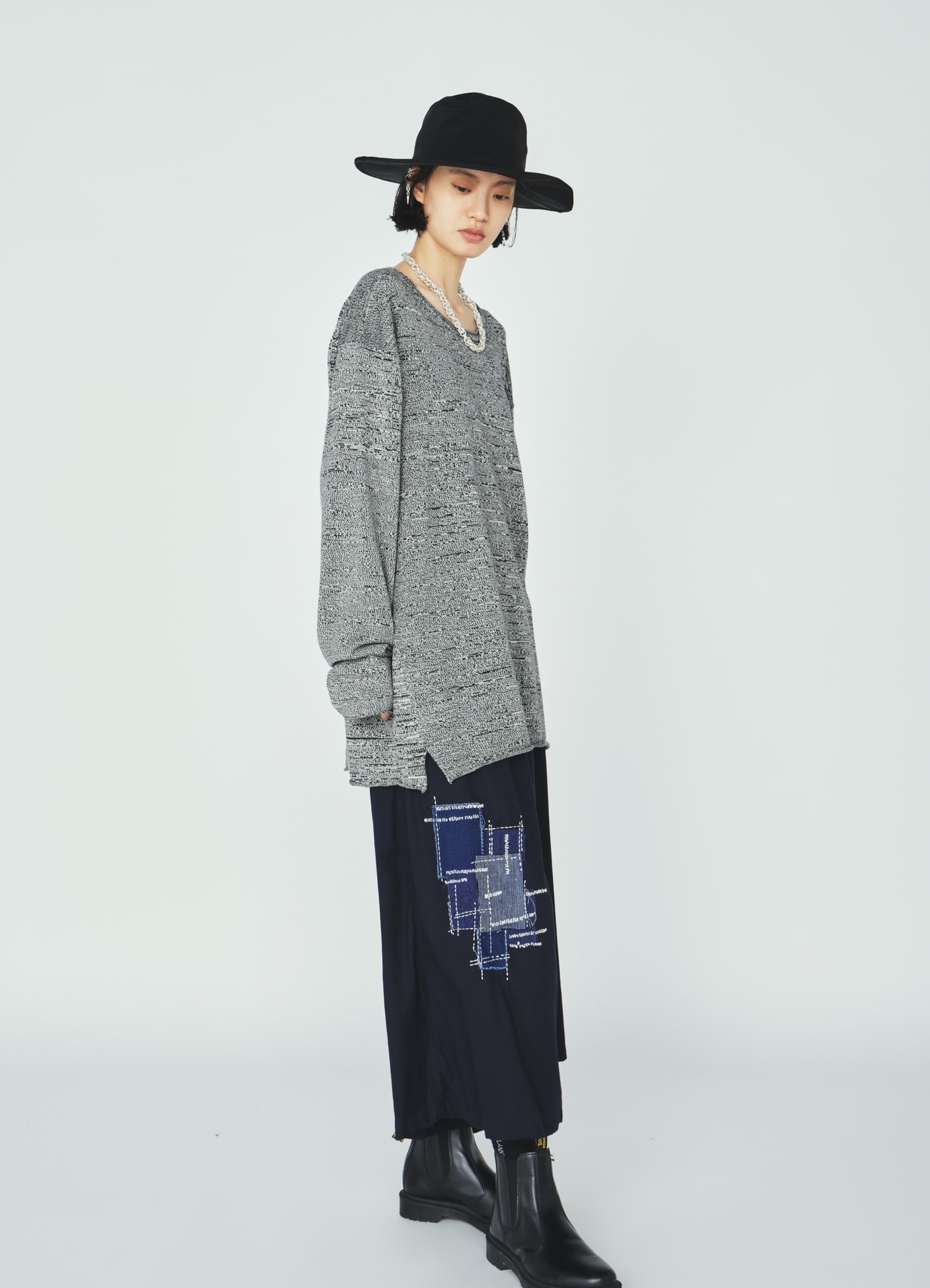 ORGANIC COTTON WASHER WRAP CULOTTE PANTS WITH SASHIKO EMBROIDERY