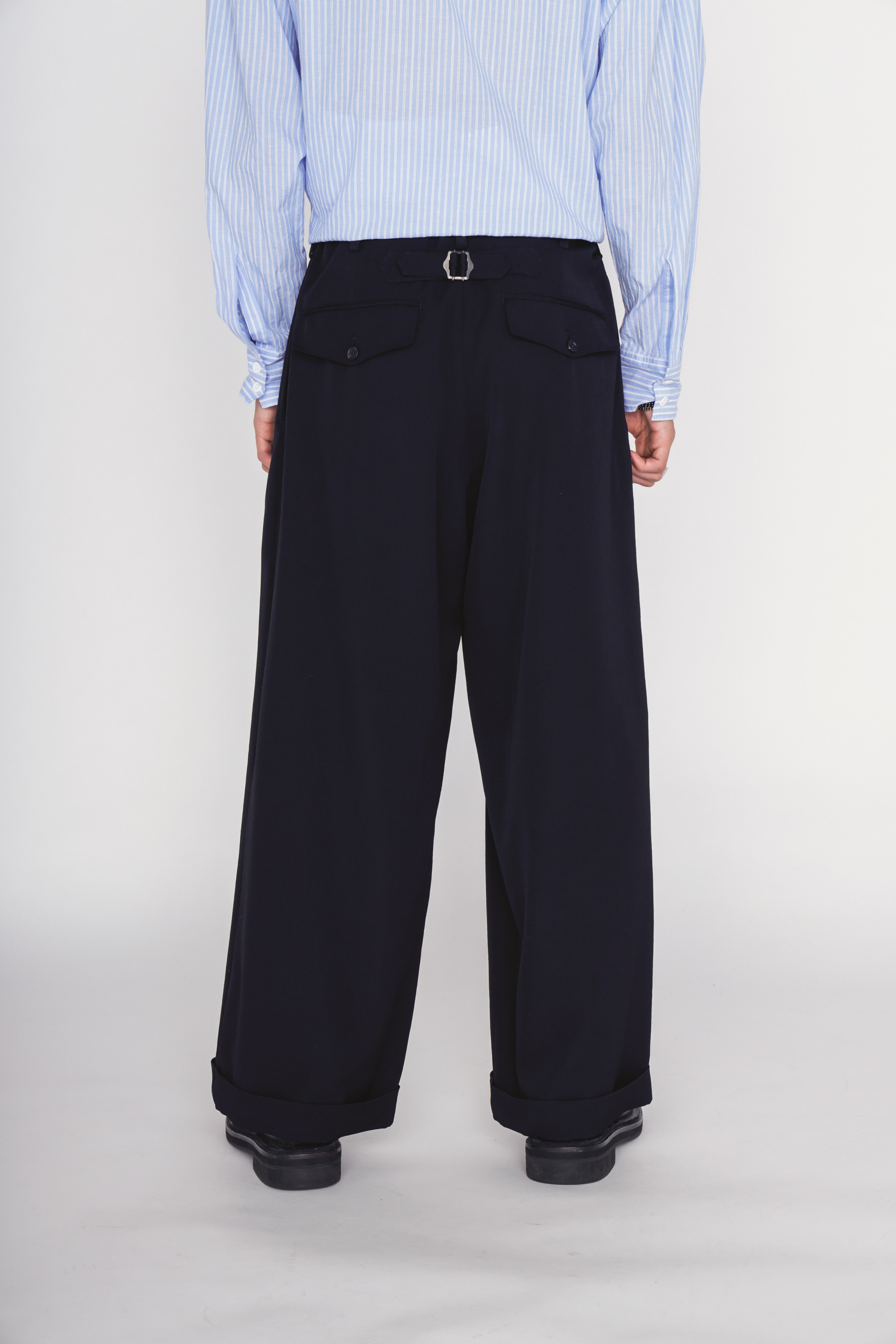 WASHER WOOL GABARDINE CINCH BACK BAGGY PANTS