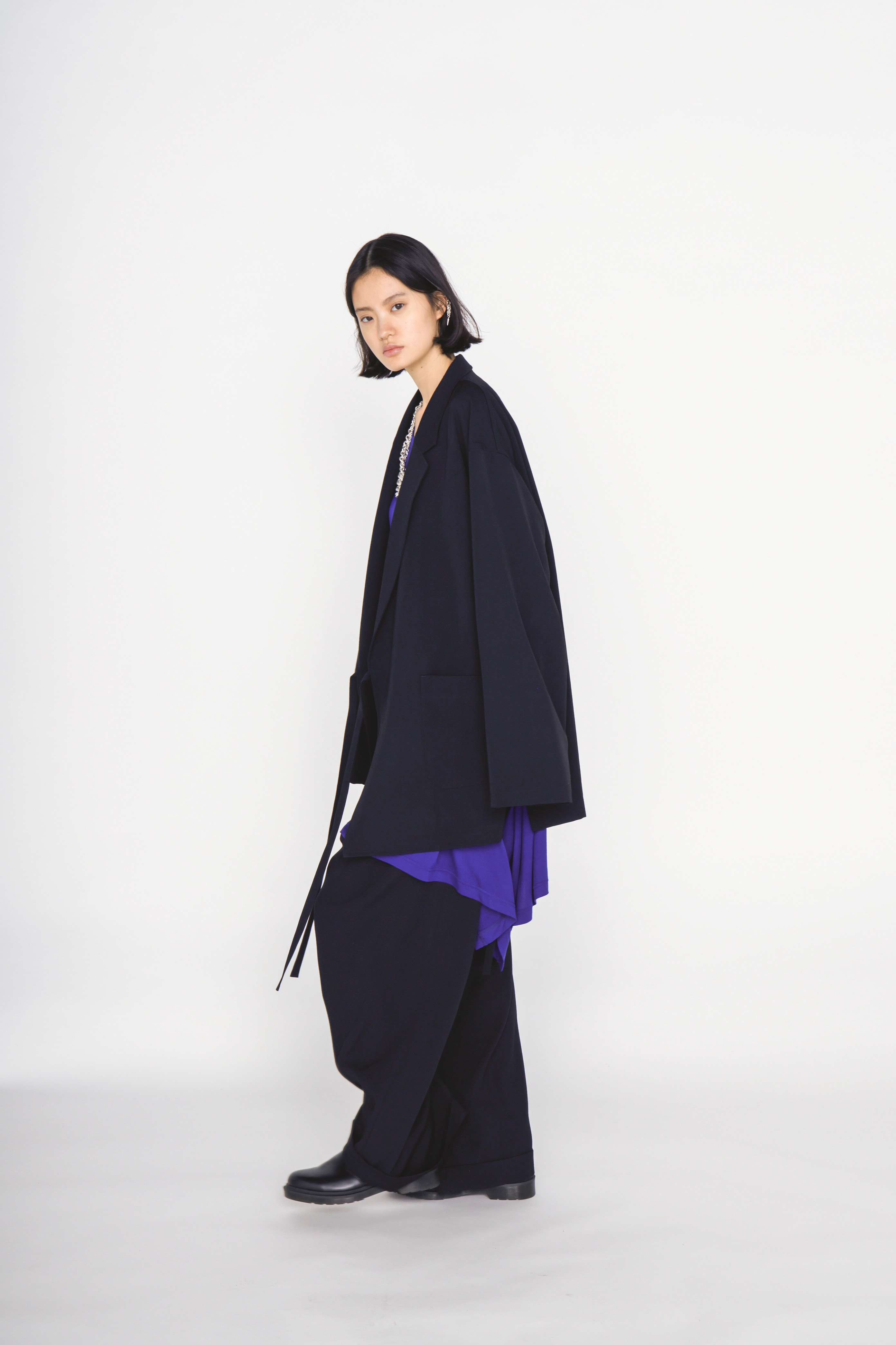 WASHER WOOL GABARDINE CINCH BACK BAGGY PANTS